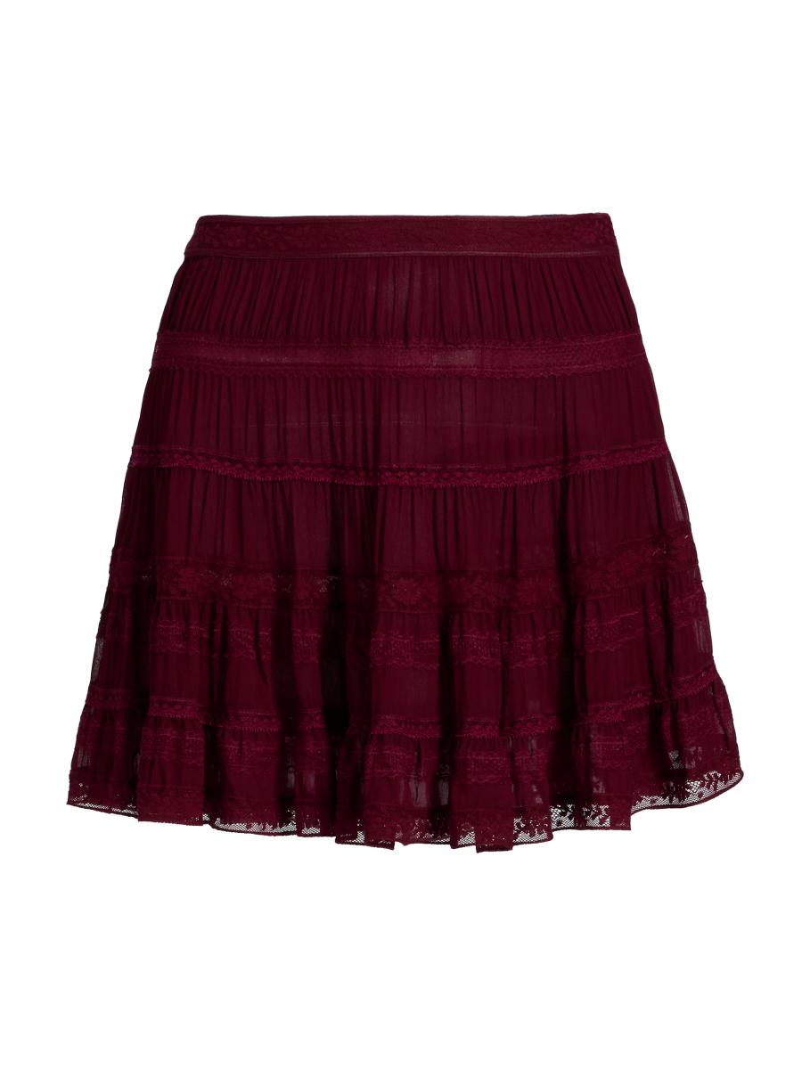 Loveshackfancy Women's Fleetta Tiered Lace Miniskirt In Burgundy