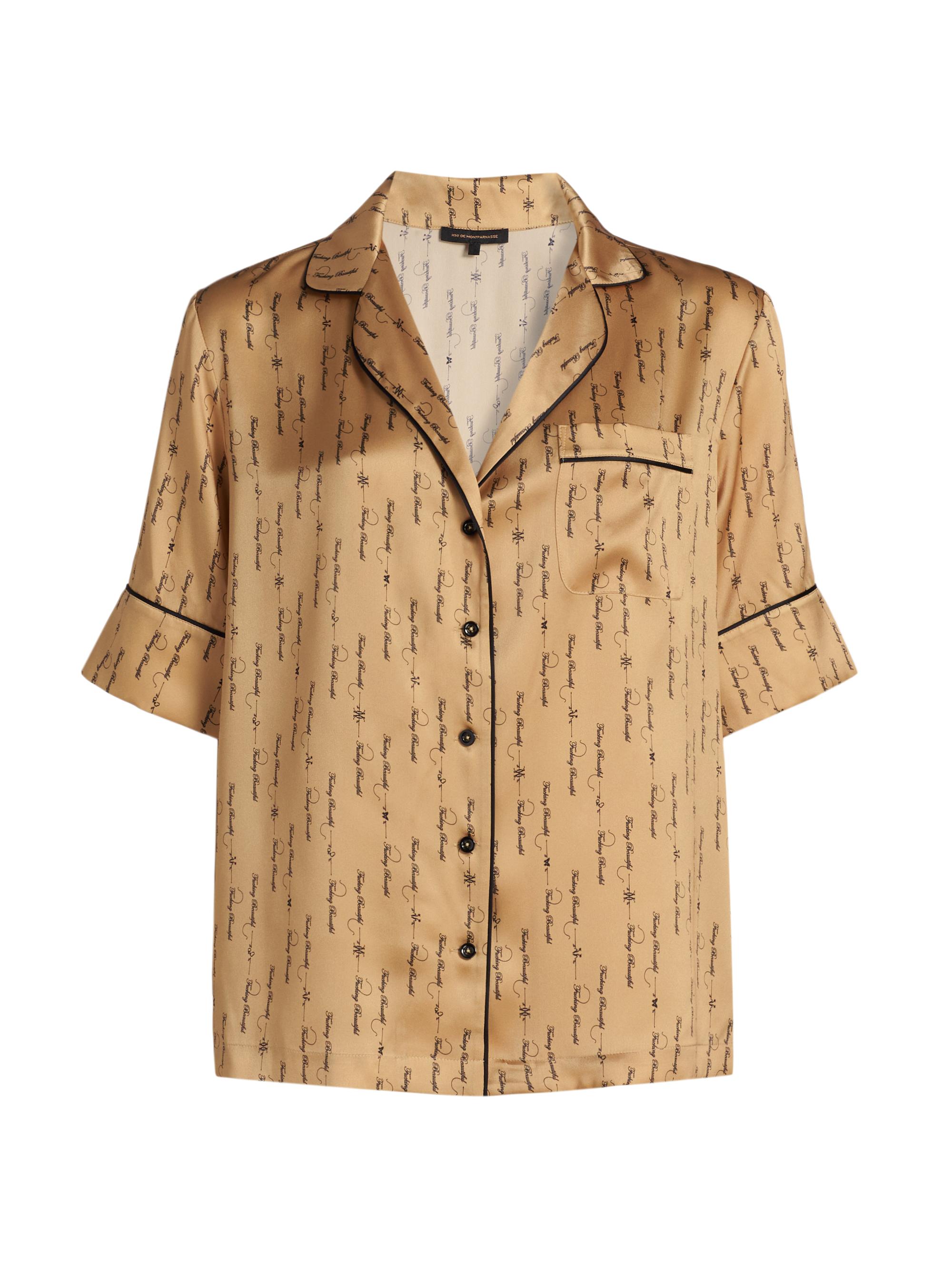 Kiki de Montparnasse Women's Script-Printed Silk Lounge Top - Sable Black