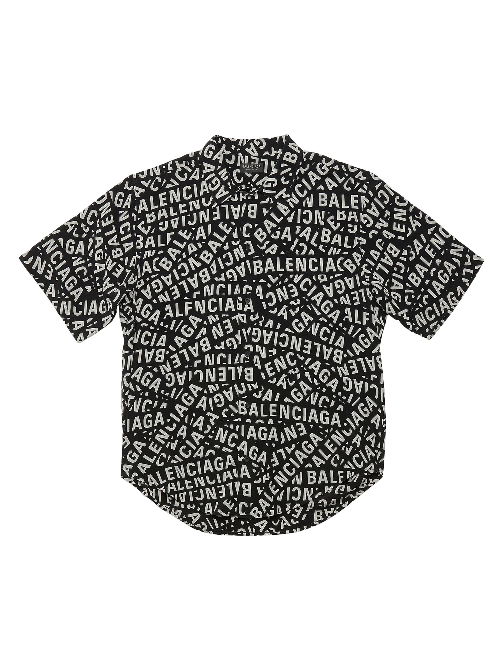 Balenciaga Men's Logo Strips Minimal Short Sleeve Large Fit Shirt - Black