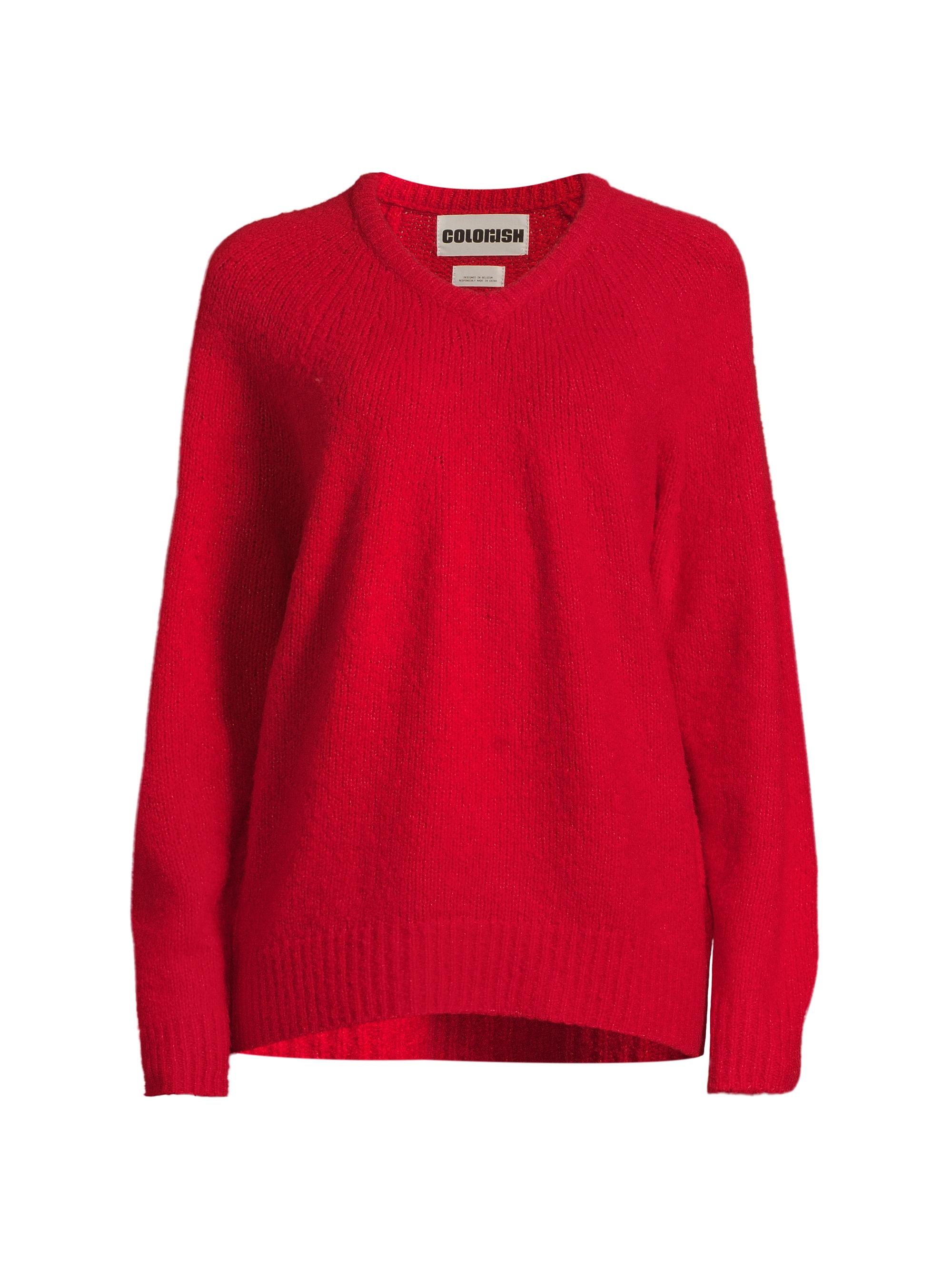 COLORUSH Women's Wool-Blend V-Neck Sweater - Ruby