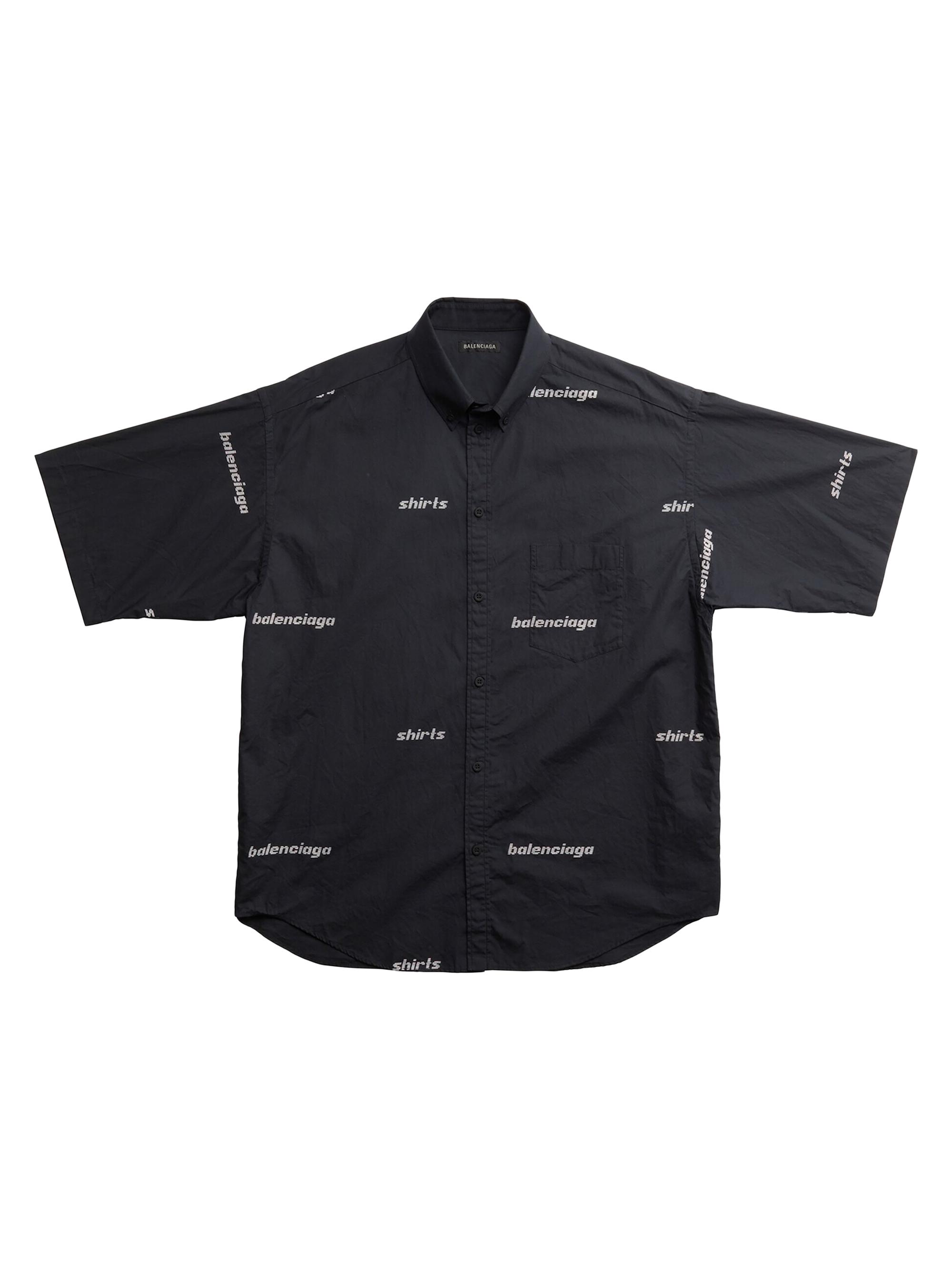 Balenciaga Men's Shirt All Over Short Sleeve Large Fit Shirt - Black