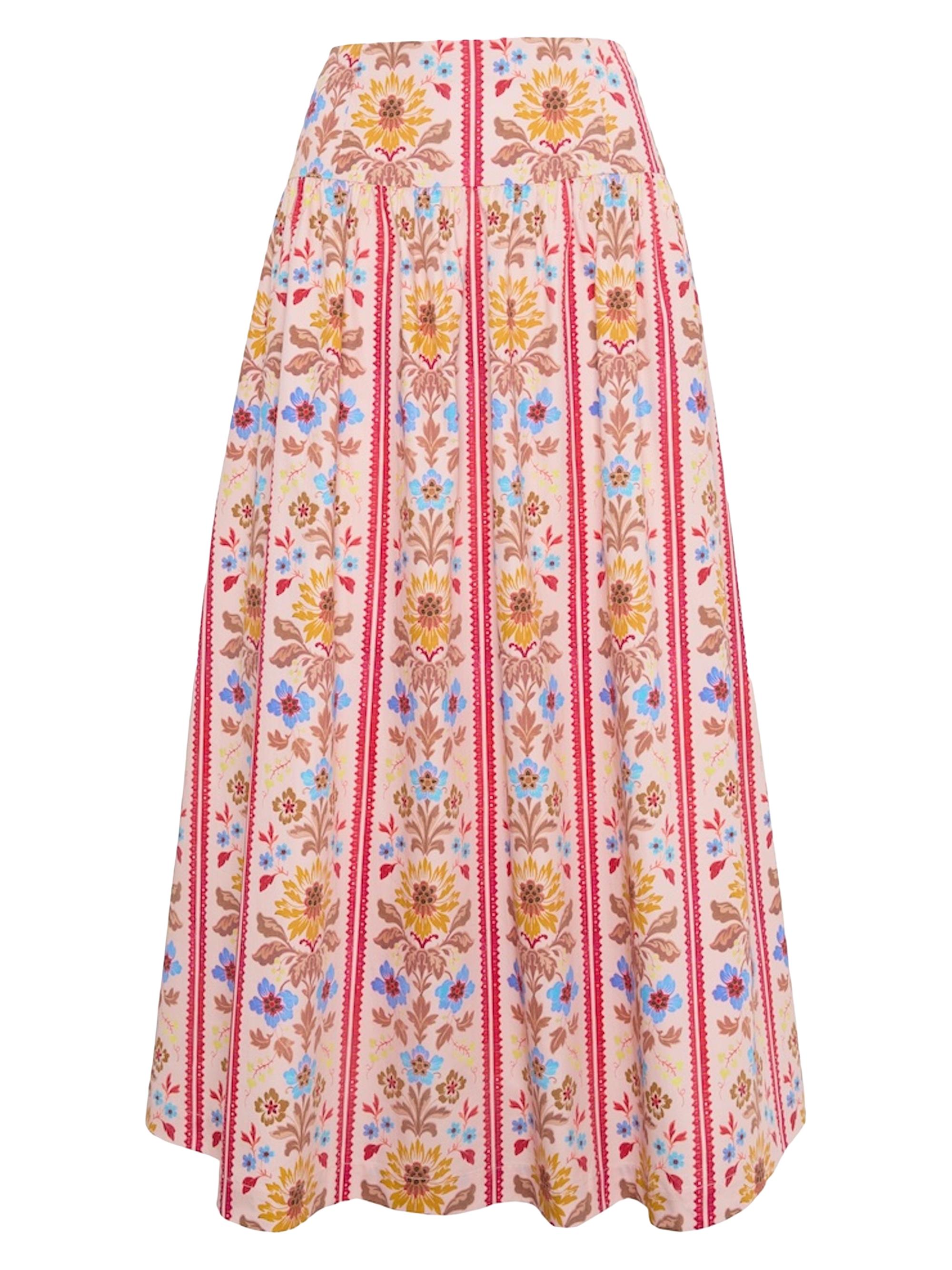 新品未使用 House on the Hill (Flower Stripe) The Kate Midi Skirt, Pink Floral Block Stripe - Hill House