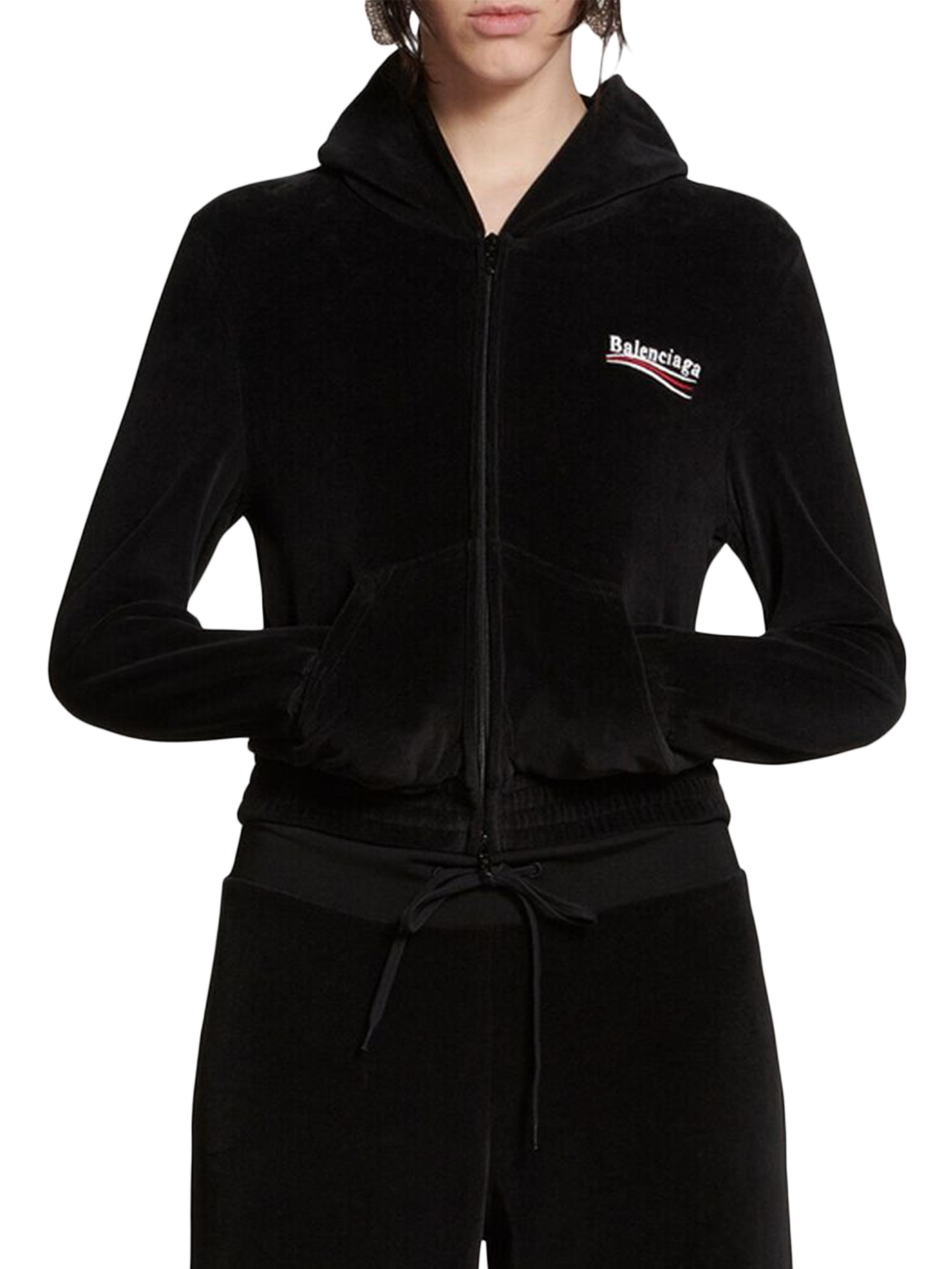 Balenciaga Women's Political Campaign Zip-Up Fitted Hoodie - Black