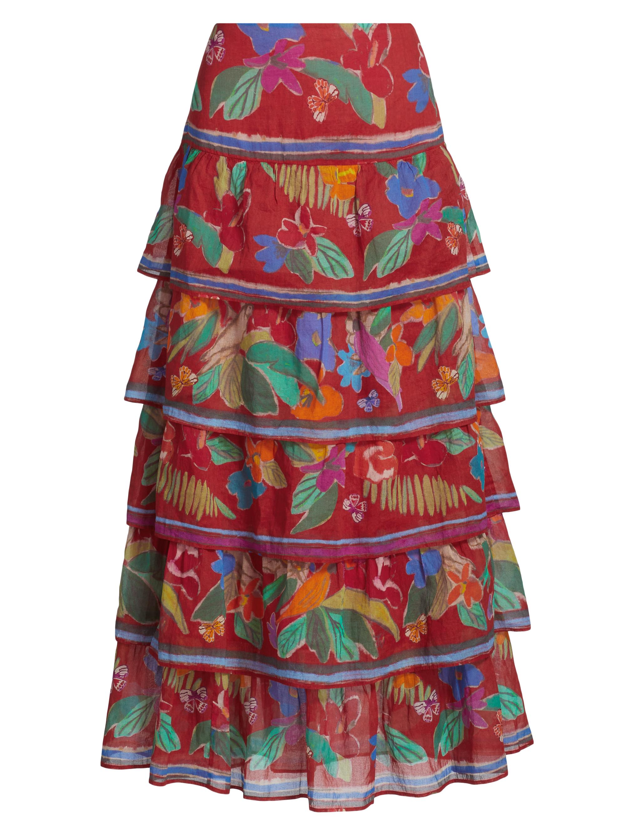 Marie Oliver Women's Christie Floral Cotton Tiered Midi-Skirt - Macaw