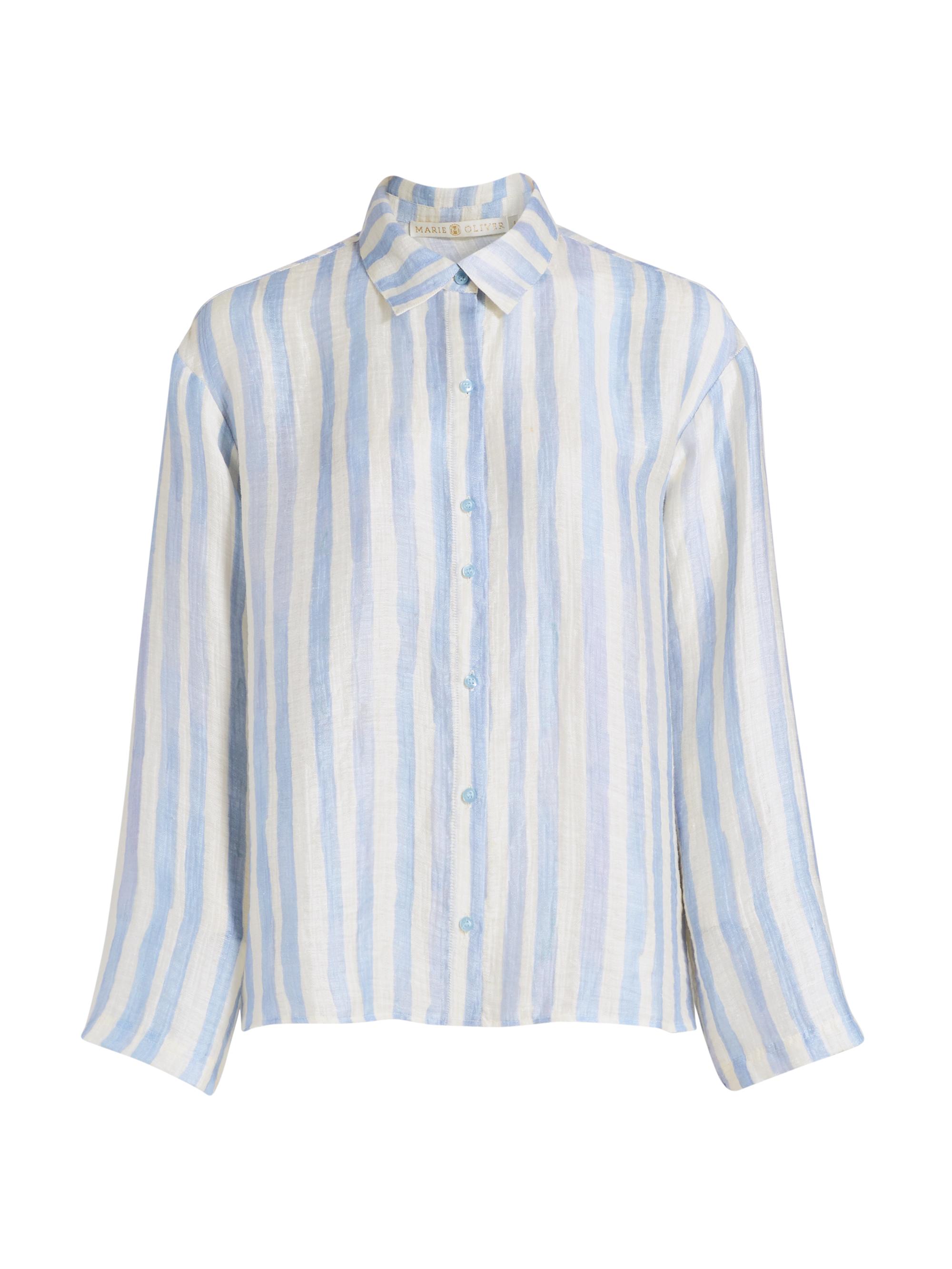 Marie Oliver Women's Nico Striped Button-Front Beach Shirt - Agua