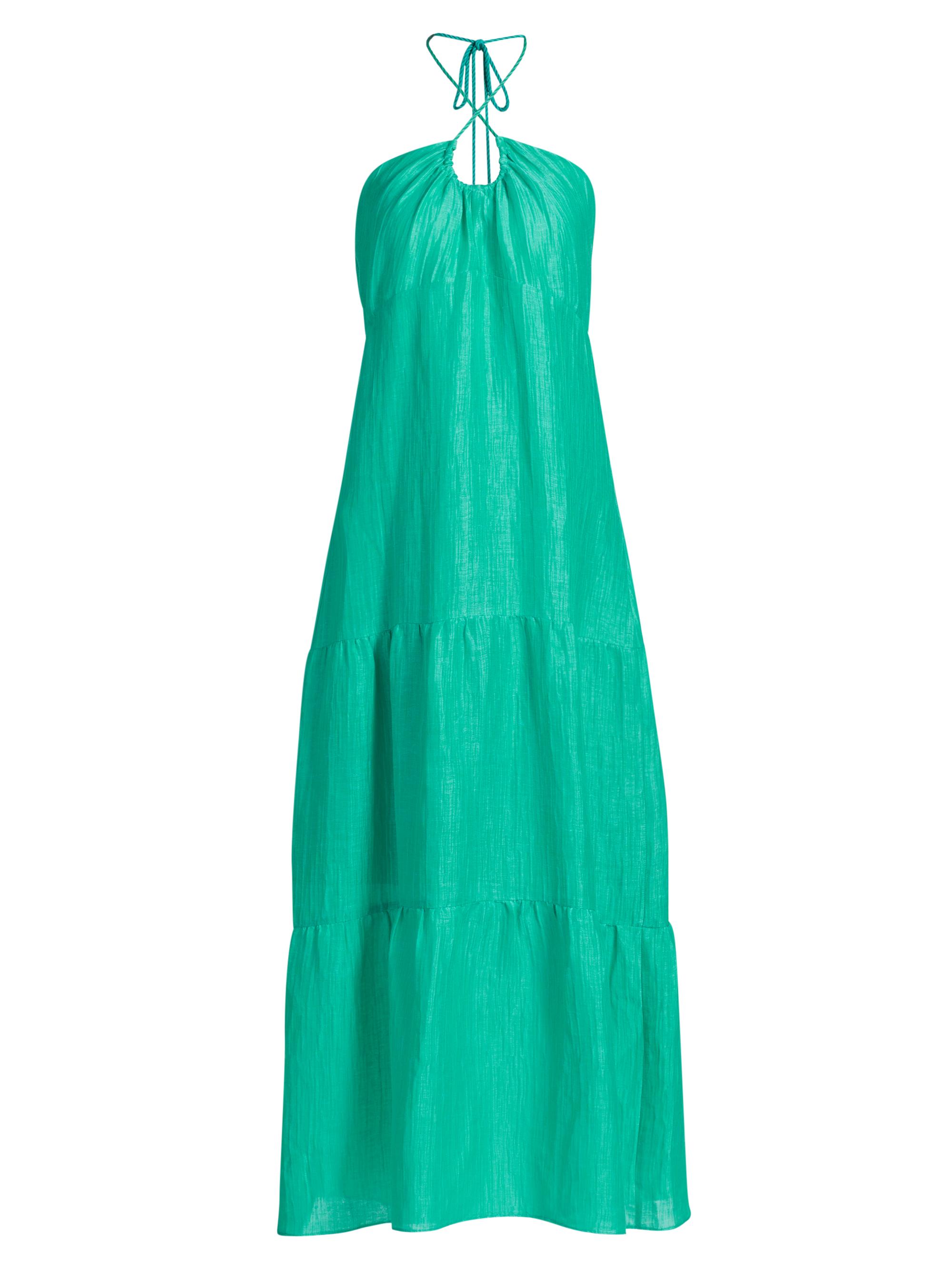 Marie Oliver Women's Zenna Linen-Silk Halterneck Maxi Dress - Billiard