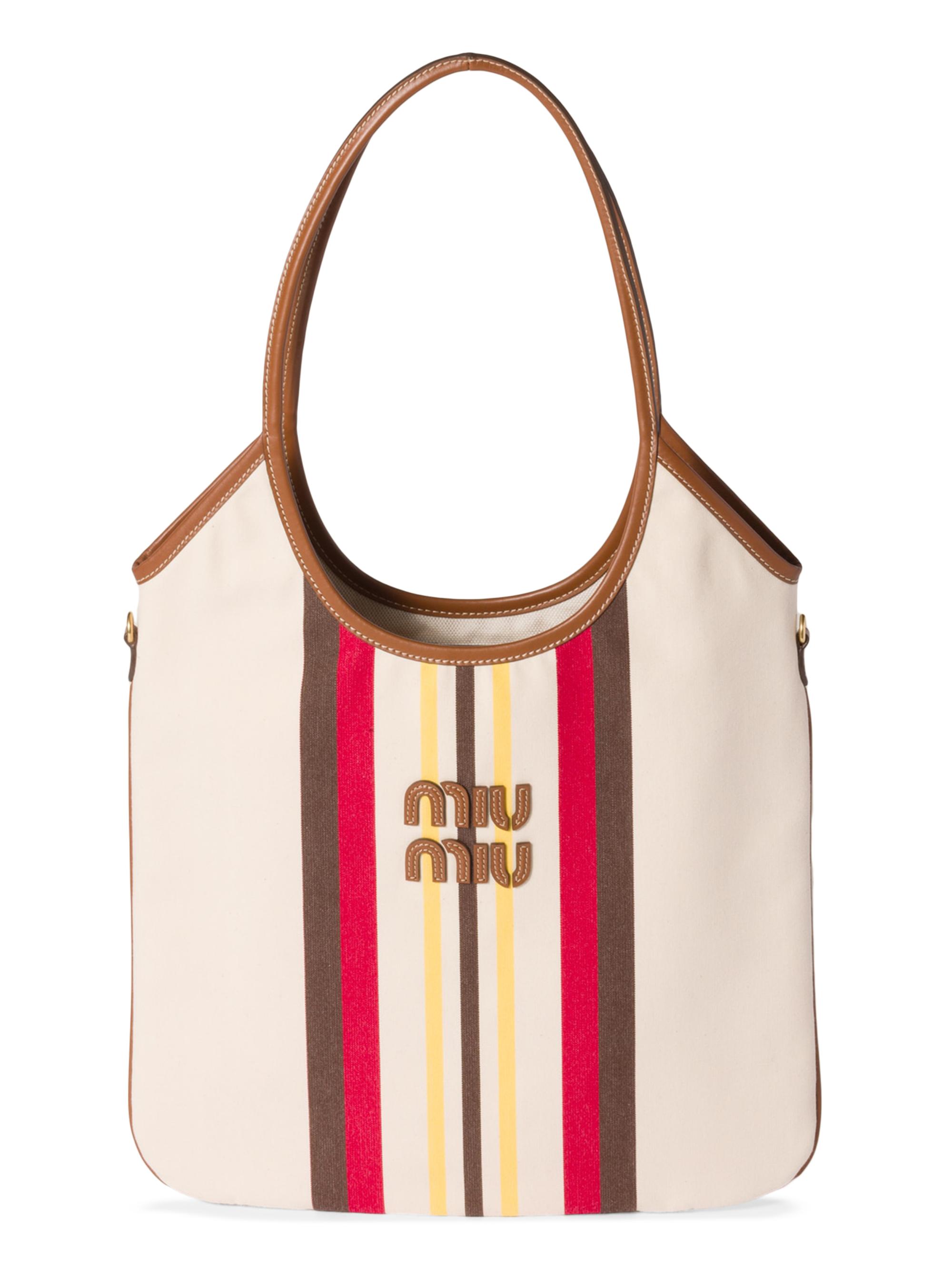 Miu Miu Women's Ivy Canvas and Leather Tote Bag - Beige Khaki