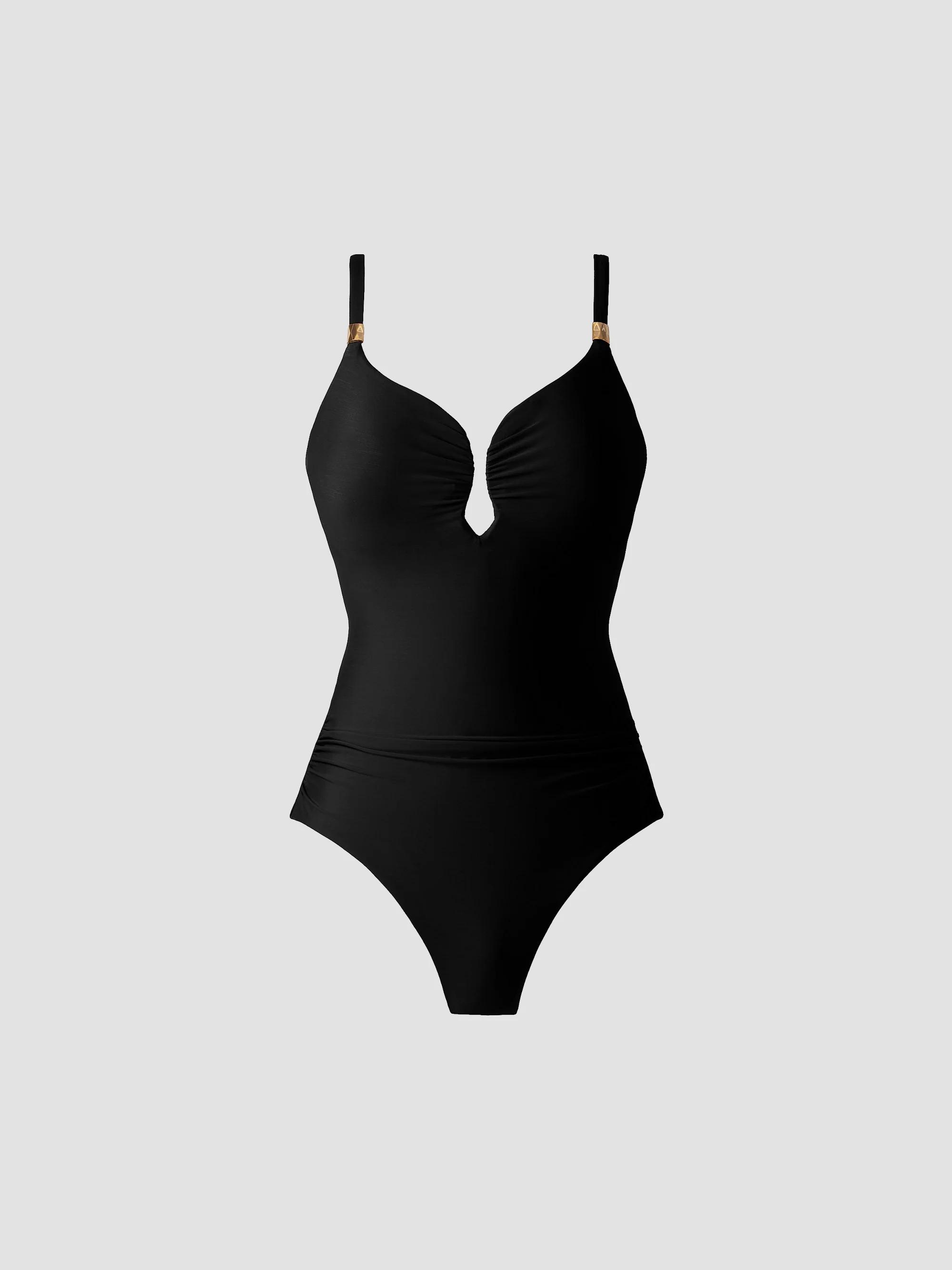 Miraclesuit Swim Women's Razzle Dazzle Antheia Plunging V-Neck One-Piece Swimsuit - Black - Size 14