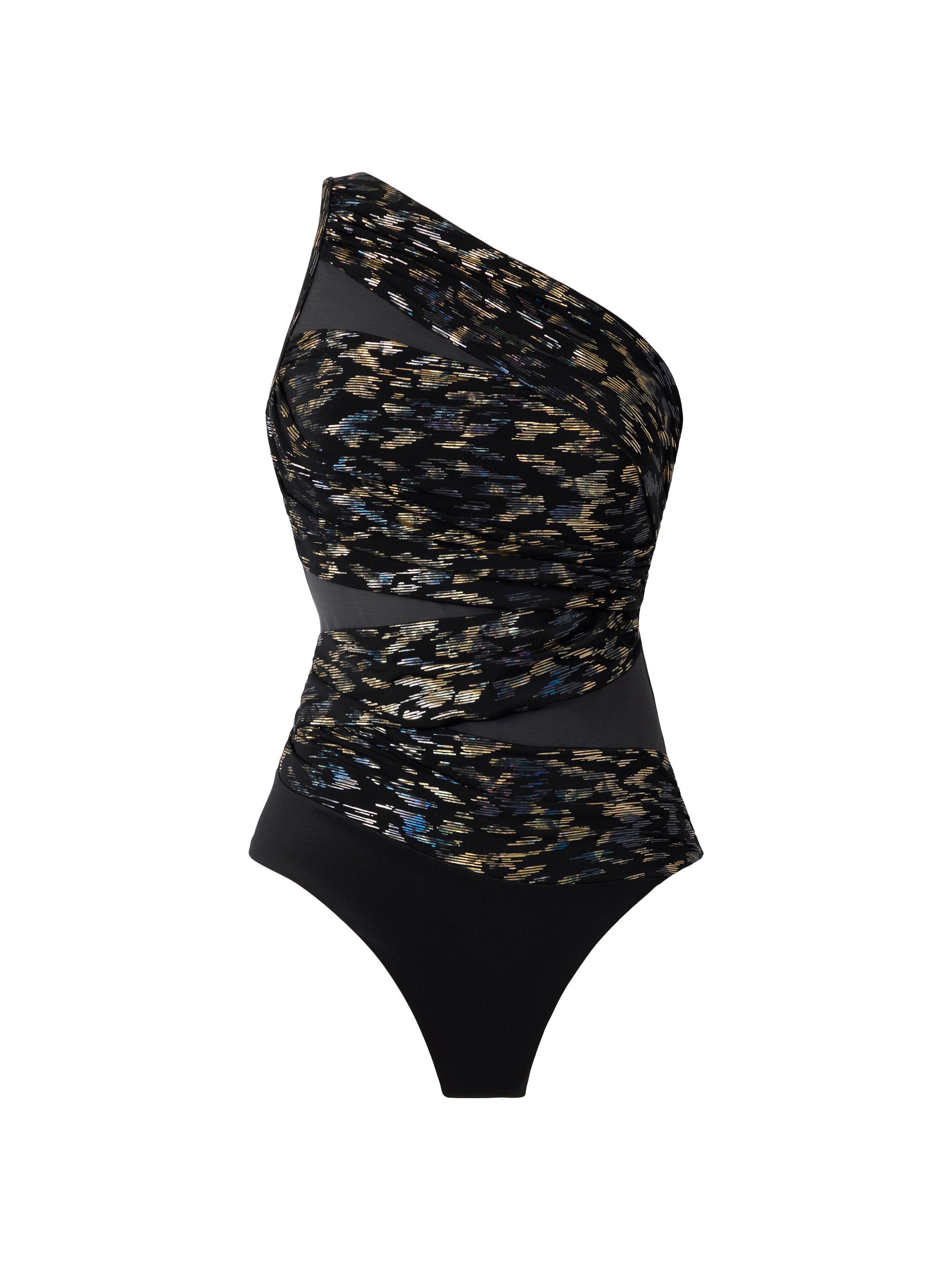 Miraclesuit Swim Women's Sparkle Plenty Jena One-Shoulder One-Piece Swimsuit - Black Multi