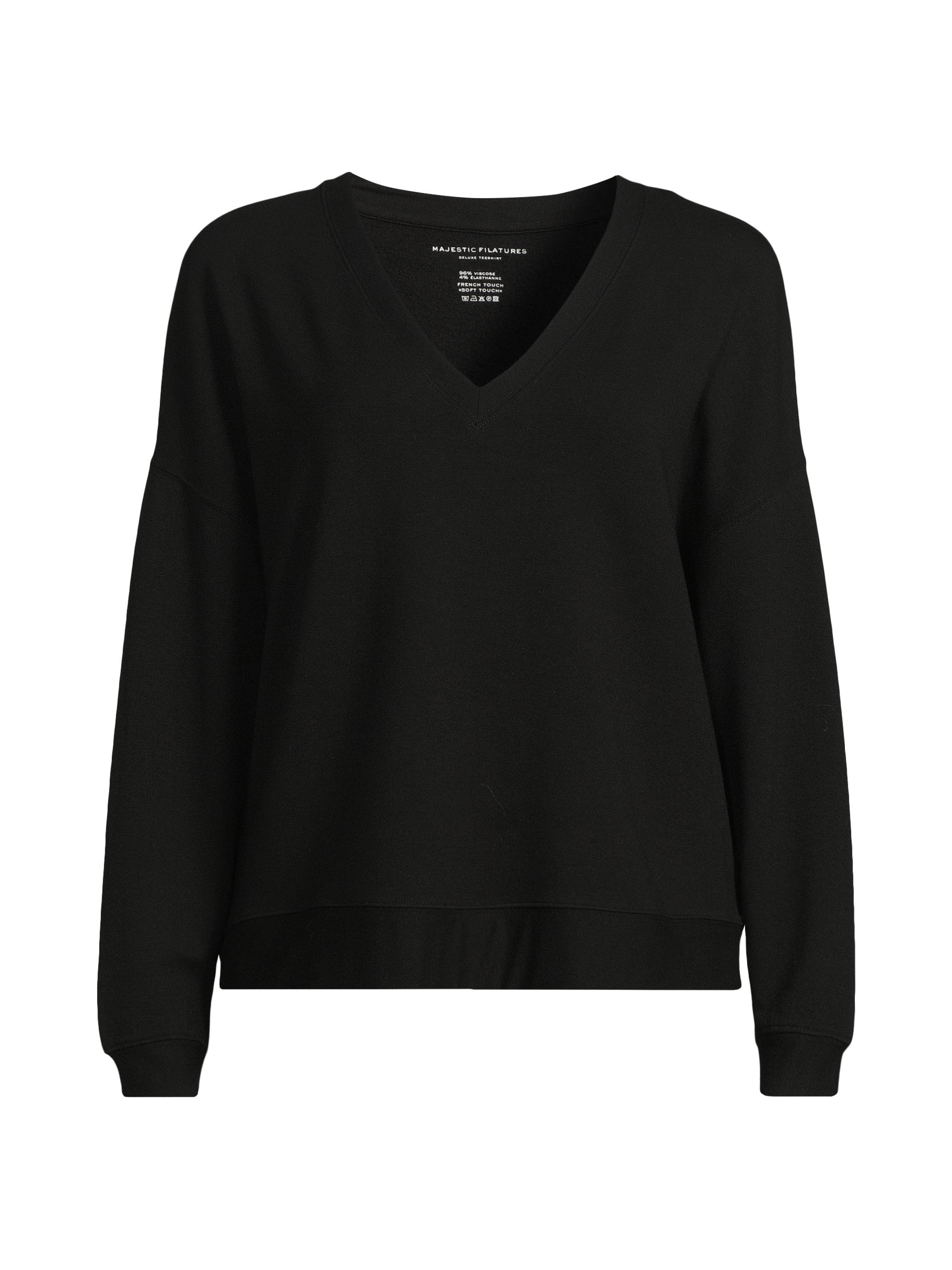 Majestic Filatures Women's French Terry V-Neck Sweater - Noir