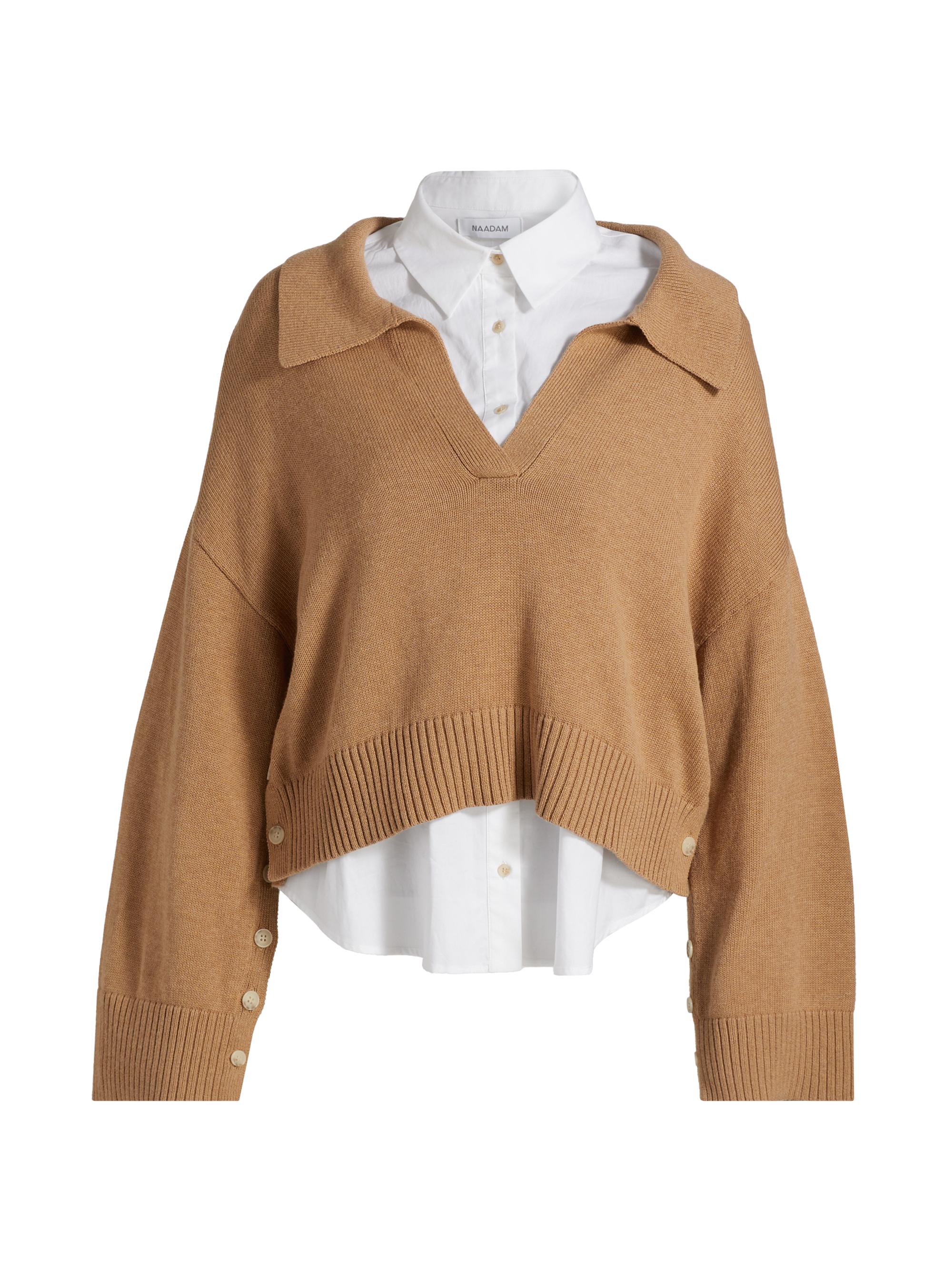 Naadam Women's 2-Piece Mixed Media Cotton-Cashmere Set - Camel