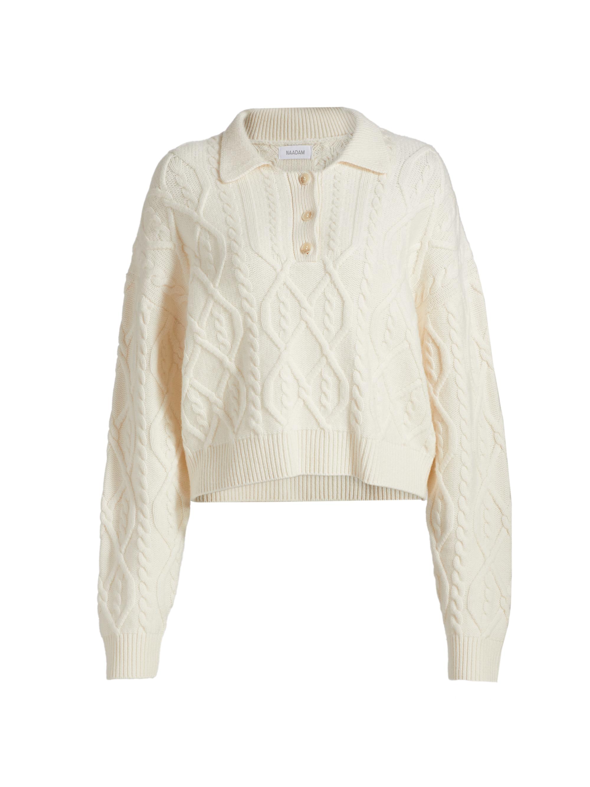Naadam Women's Ultra Luxe Cashmino Wool-Cashmere Polo Sweater - White