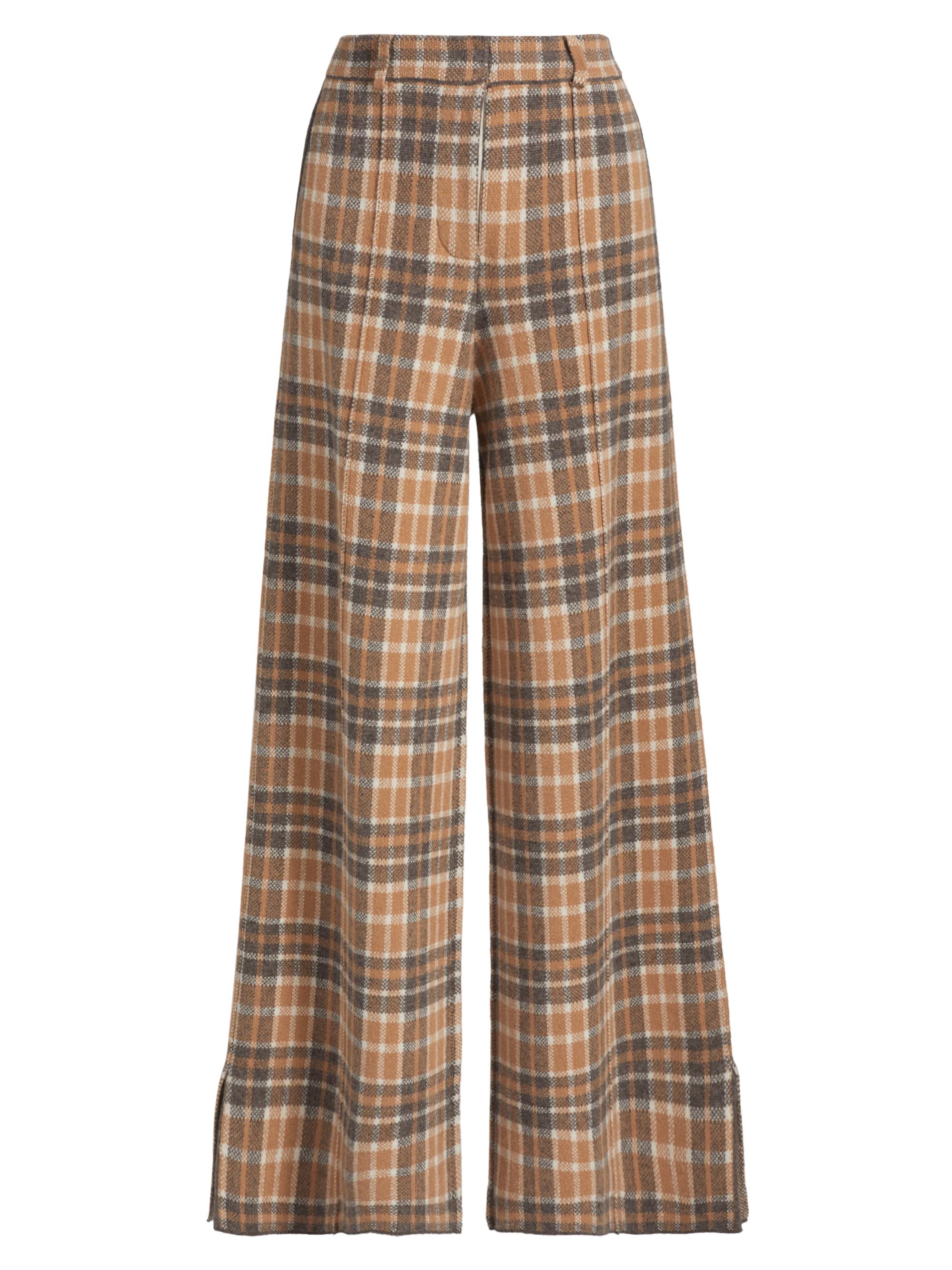 Naadam Women's Luxe Plaid Jacquard Wool Trousers - Camel Combo