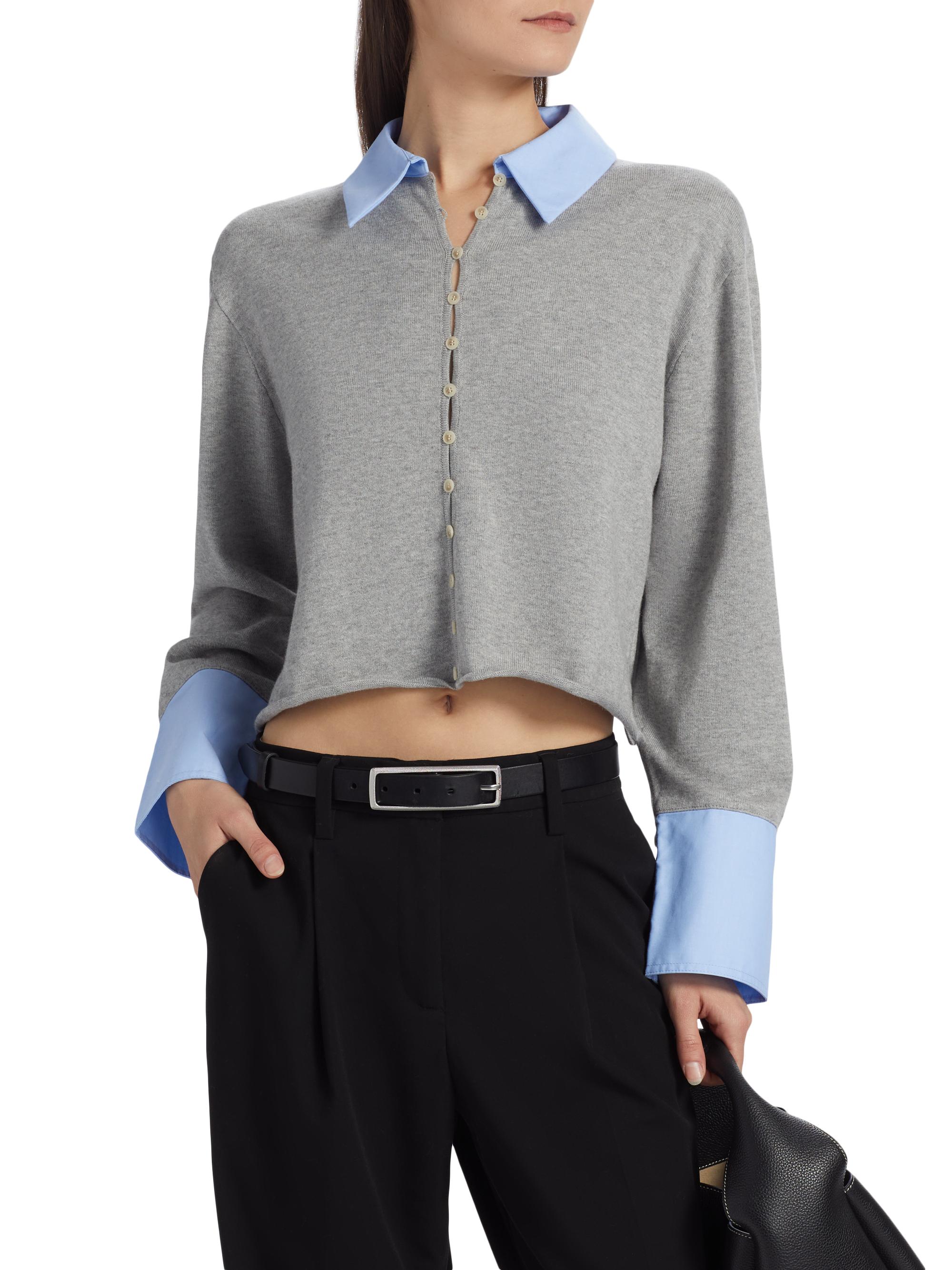 Naadam Mixed Media Cotton-Cashmere Crop Cardigan | Saks Fifth Avenue