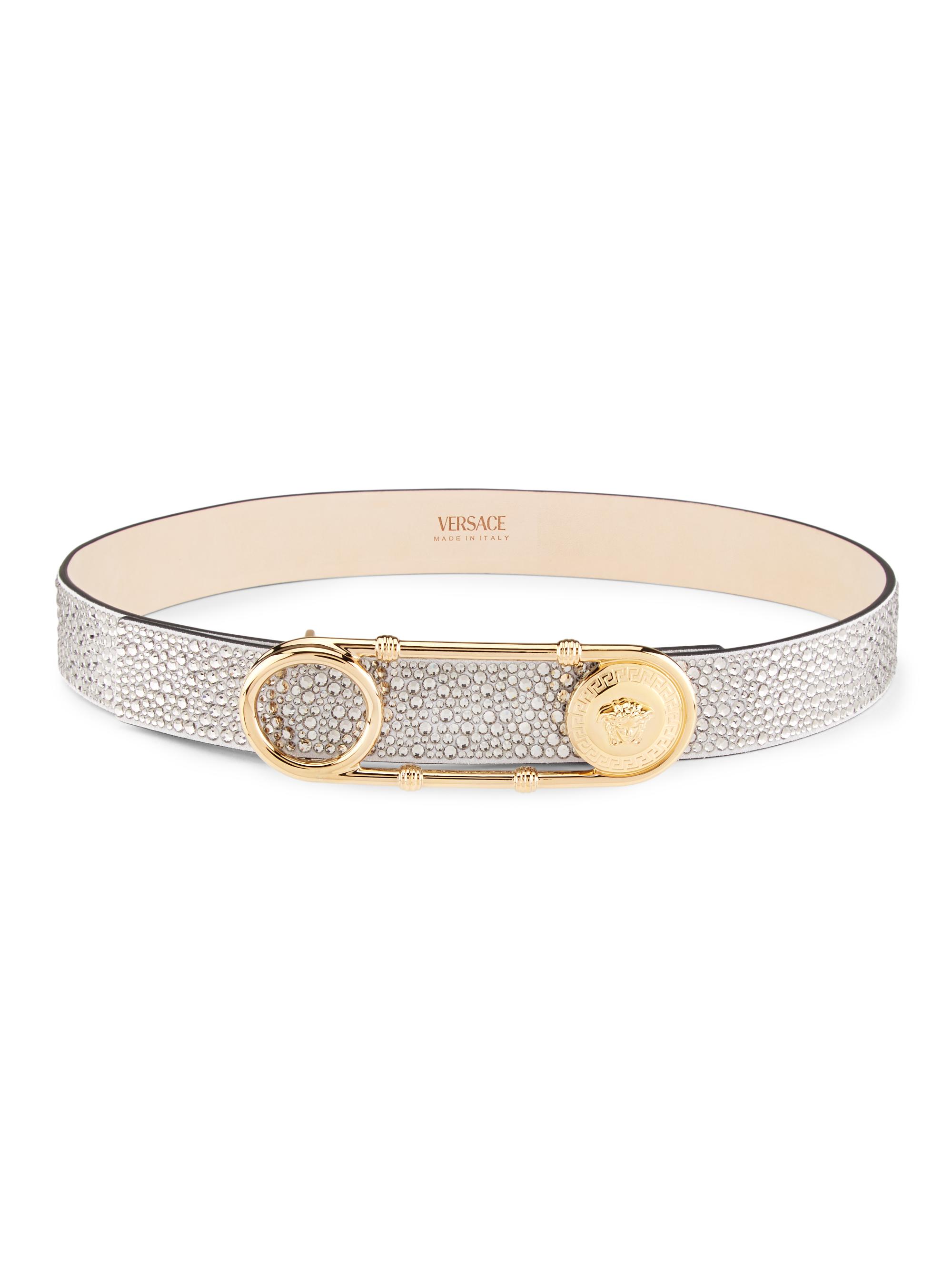 Versace Women's Strass Leather Belt - Silver Gold