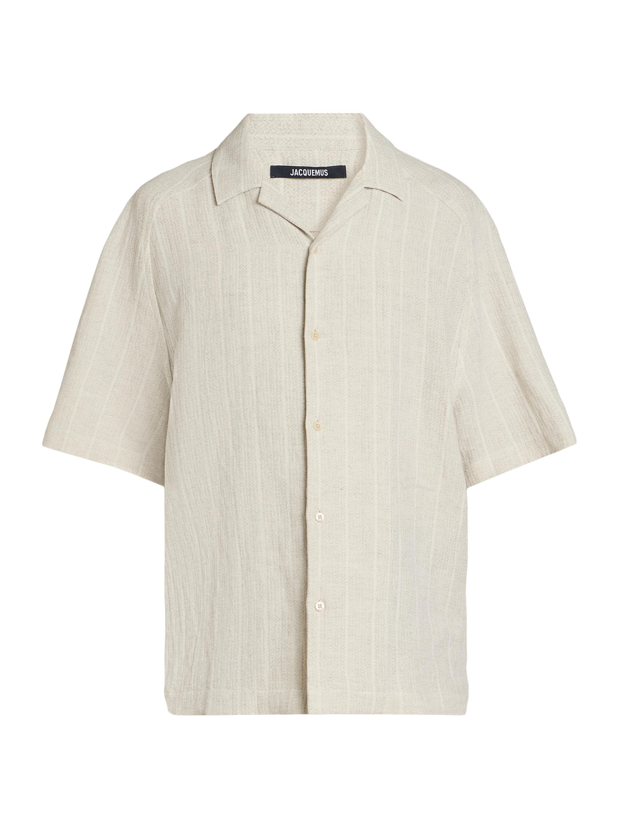 Jacquemus Men's Fonccio Cotton-Linen Camp Shirt - Rib Knit Light Beige