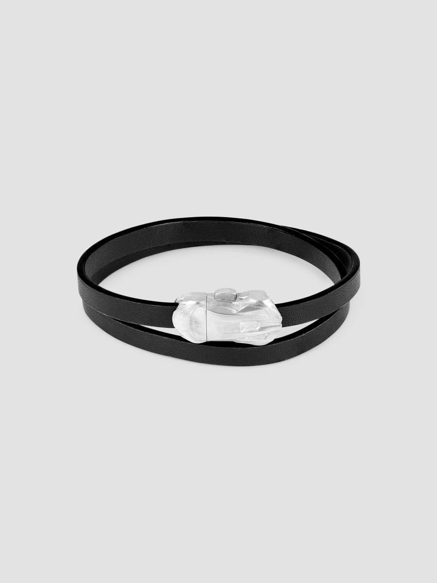 Tateossian Men's  X Lamborghini Sterling Silver & Leather Double Wrap Bracelet In Black