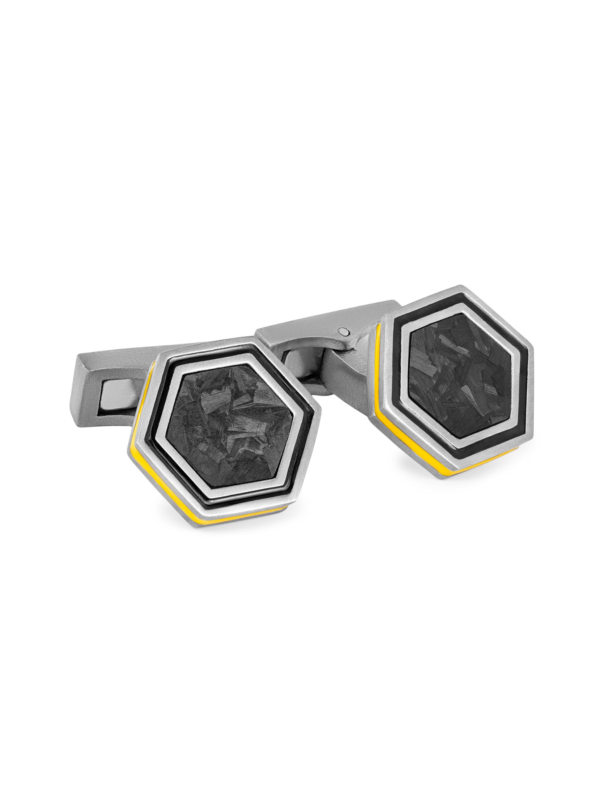 Tateossian Men's  x Lamborghini Hex Titanium & Enamel Cufflinks - Black Yellow