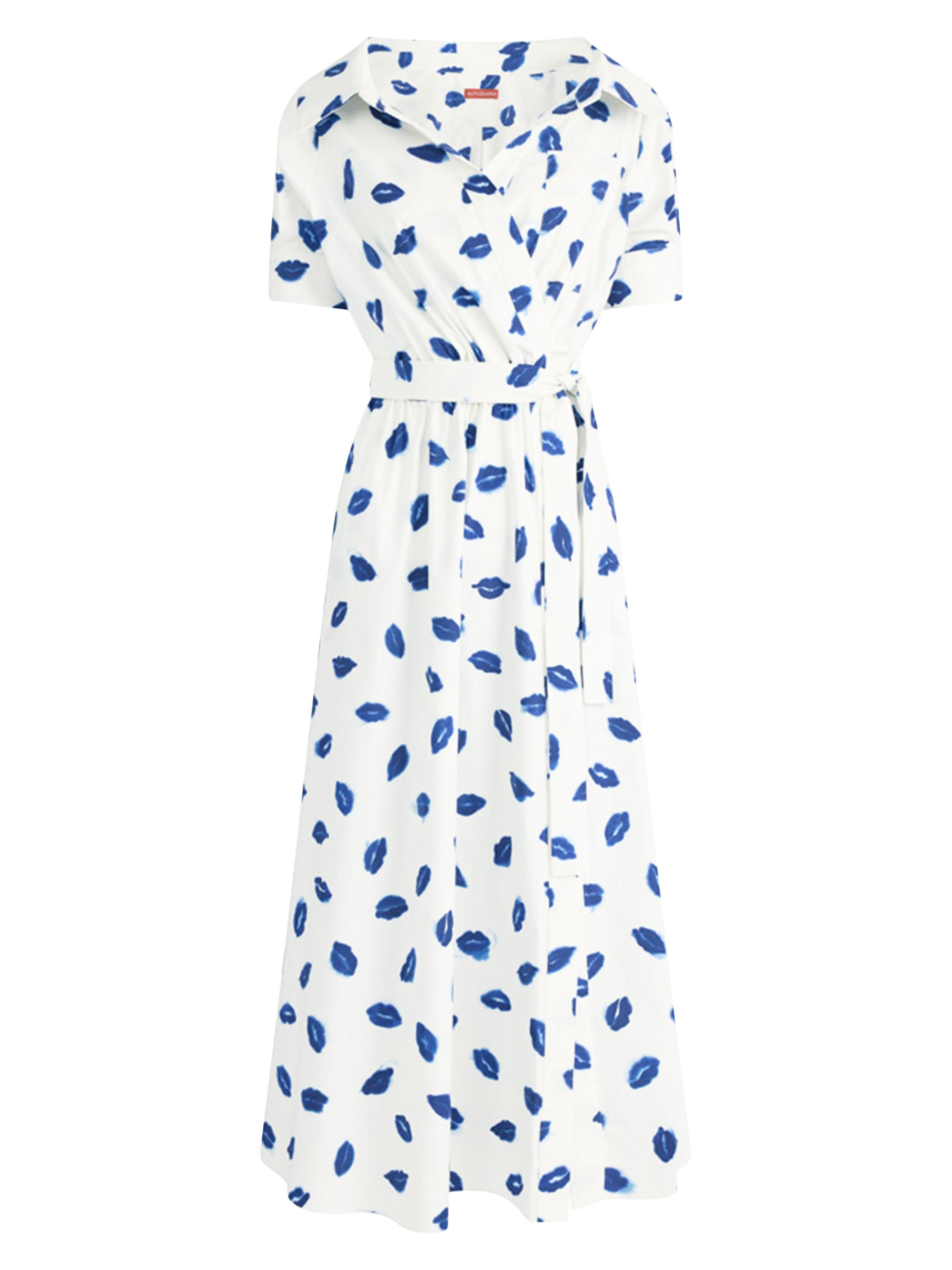 Altuzarra Women's Lydia Lip-Print Stretch-Cotton Midi-Dress - Berry Blue Flowers
