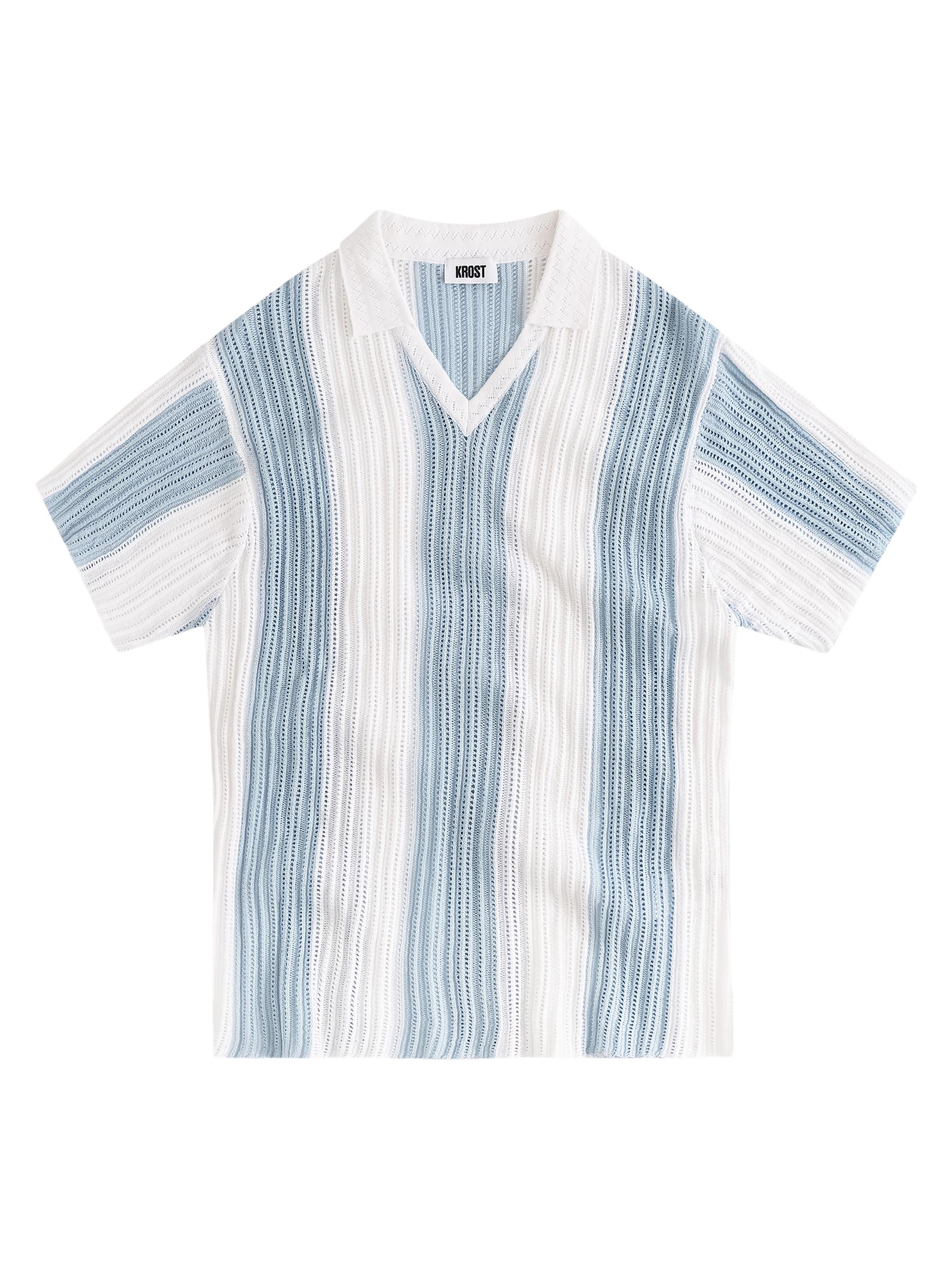 Krost Men's Knit Oversized Soccer Jersey T-Shirts - White Light Blue
