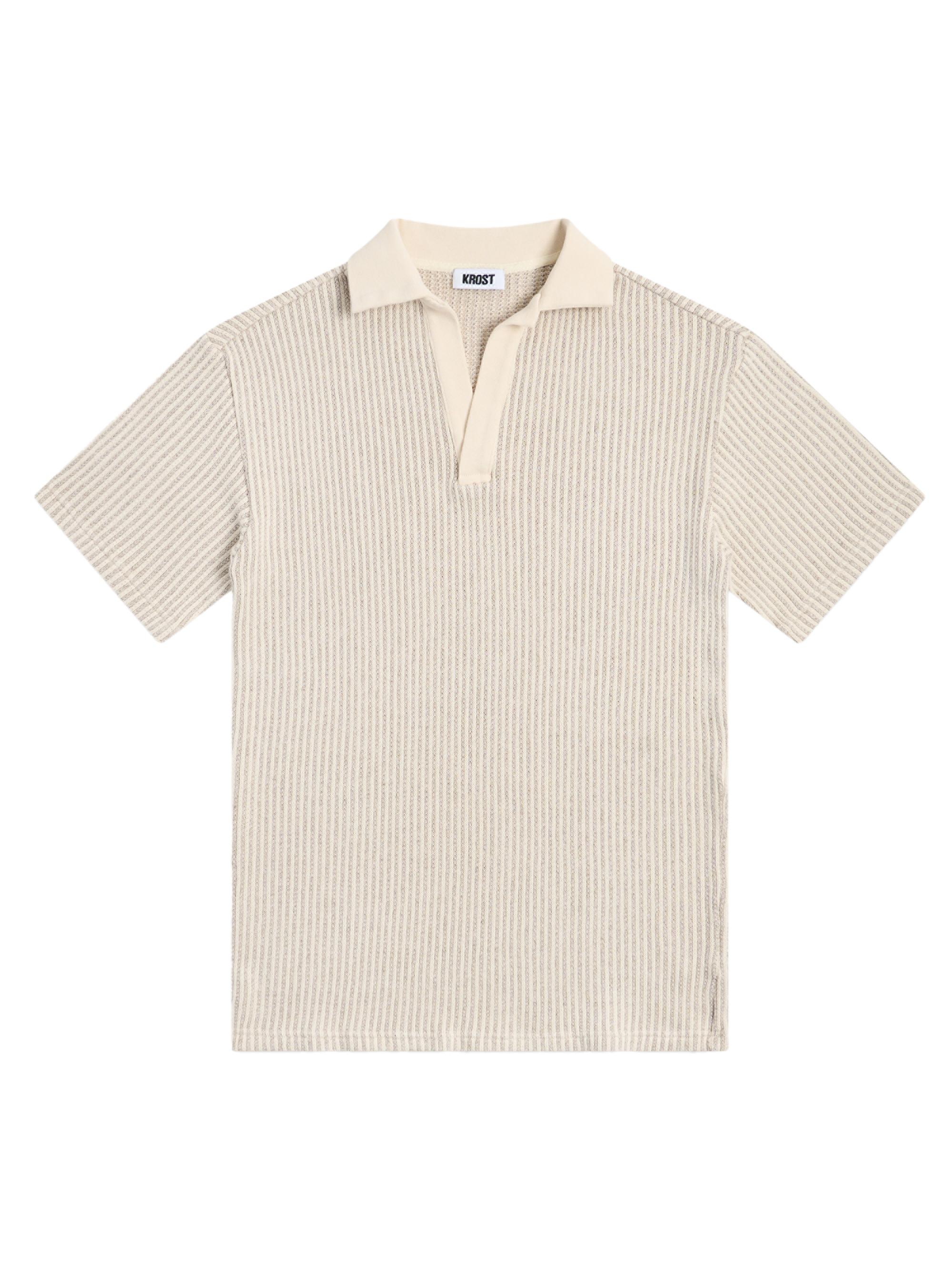 Krost Men's Striped Short Sleeve Polo Shirt - Egret