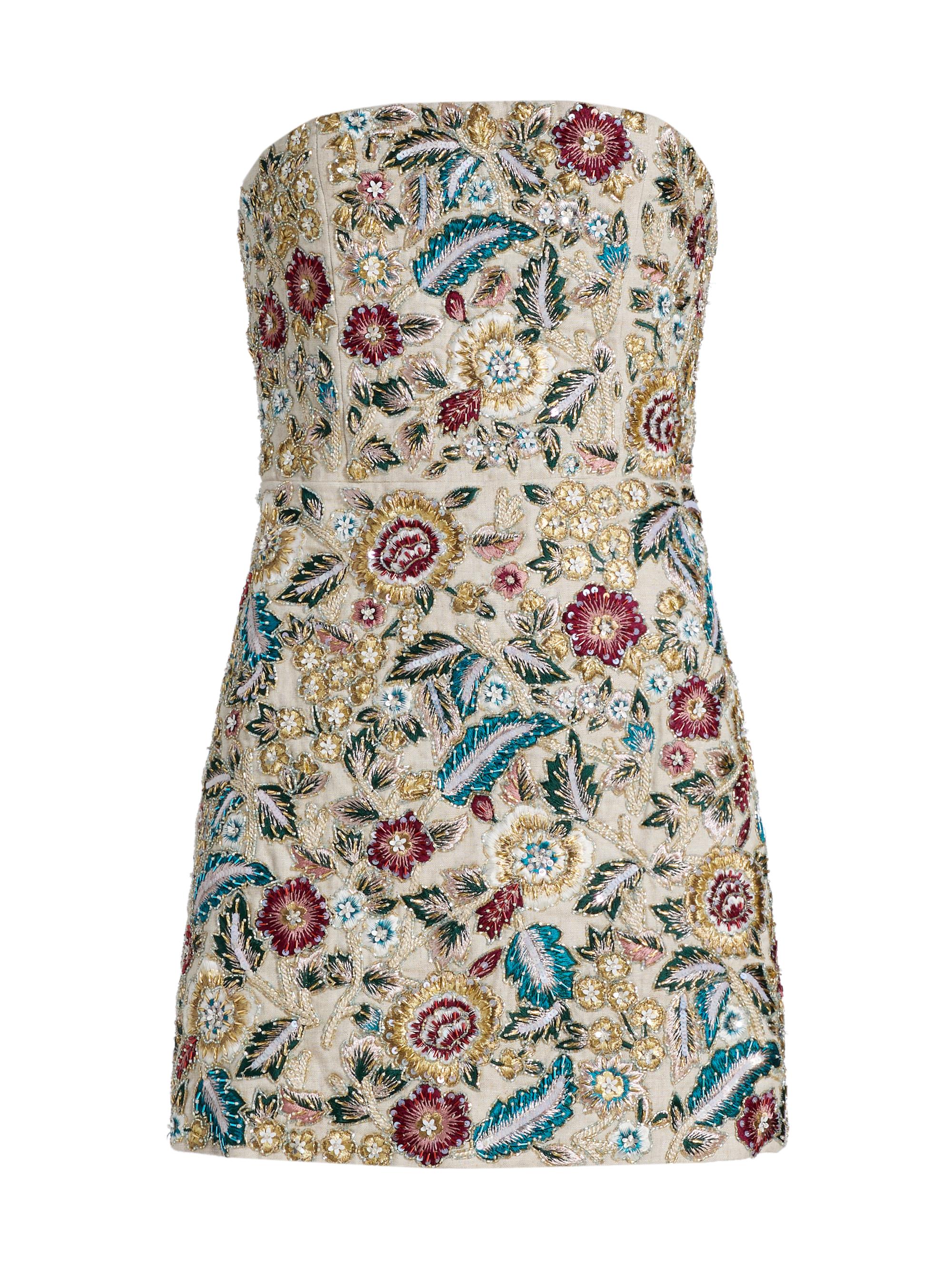 Alice + Olivia Women's Velia Embellished Linen Bandeau Minidress - Biscotti Multi