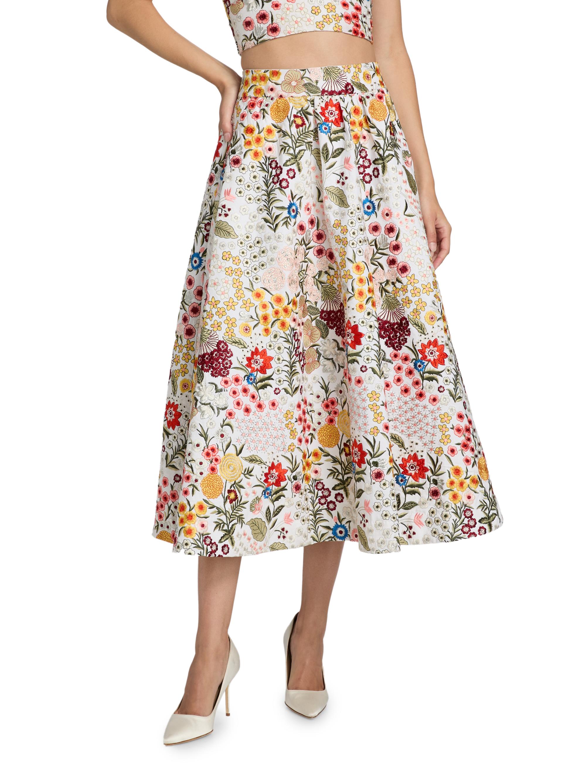 Earla Floral-Embroidered Cotton Midi-Skirt