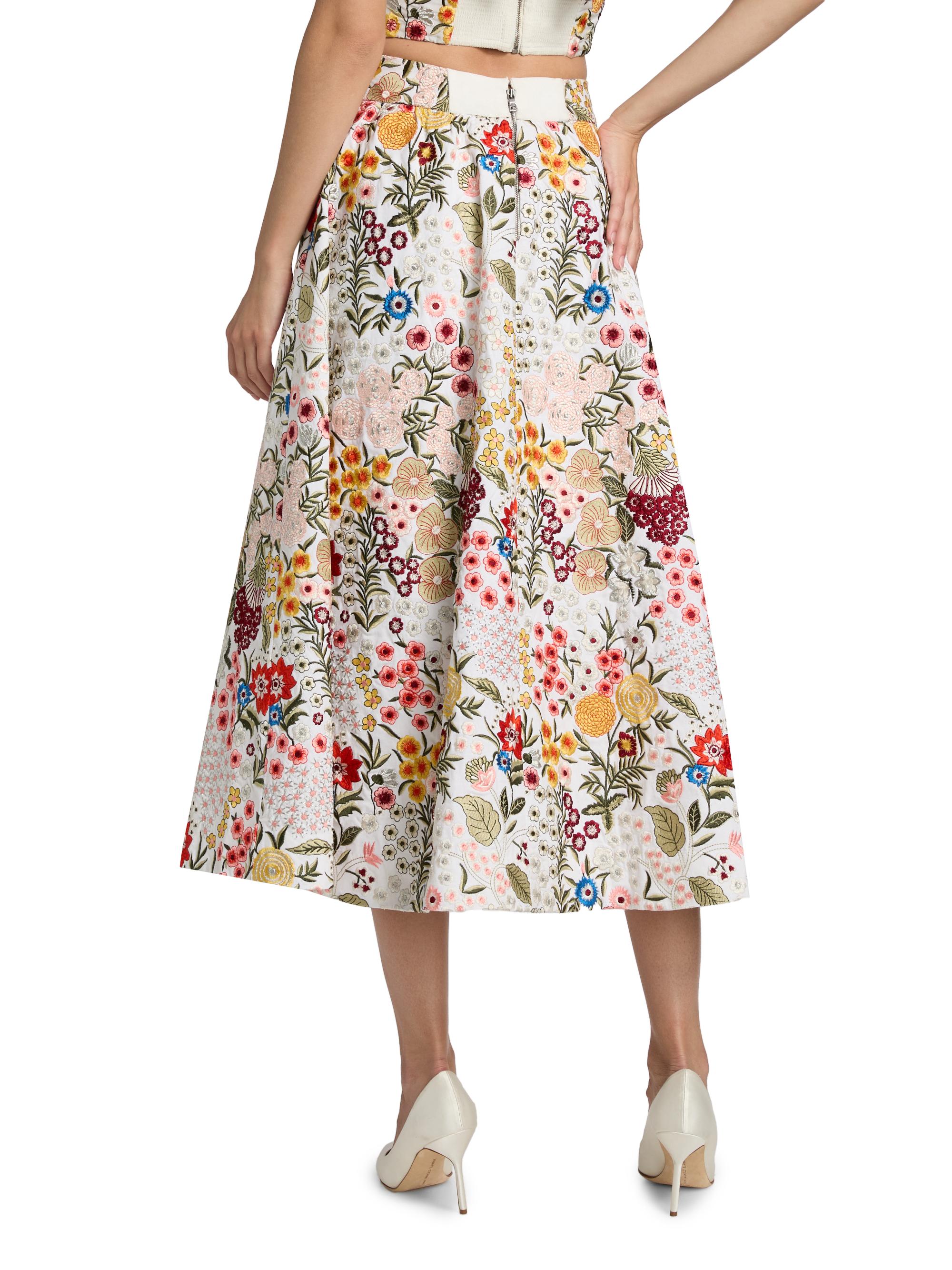 Earla Floral-Embroidered Cotton Midi-Skirt