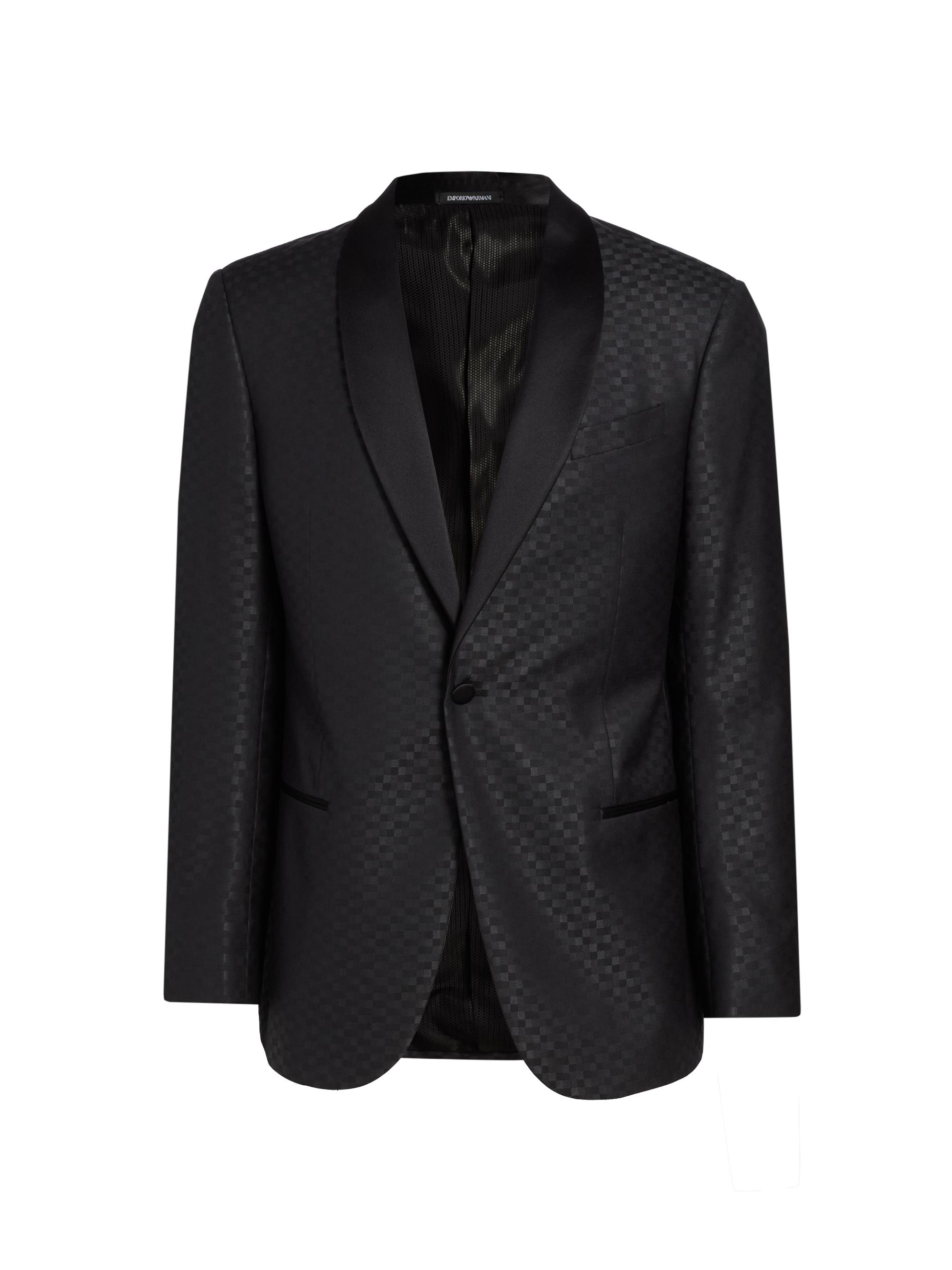Emporio Armani Men's Tonal Check Virgin Wool-Silk Dinner Jacket - Dark Grey
