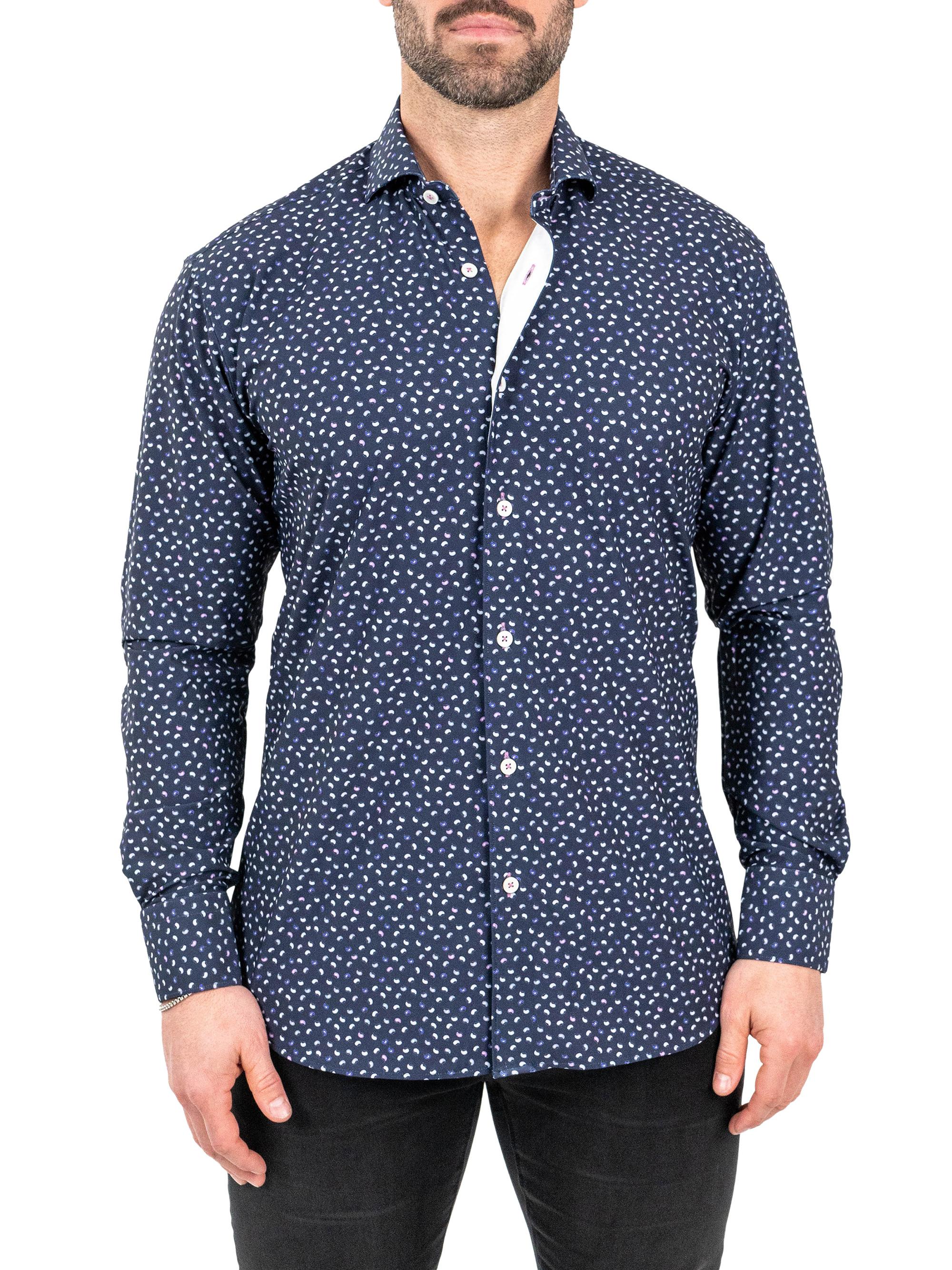 Maceoo Men's Einstein Stretch Micro Paisley Shirt - Blue