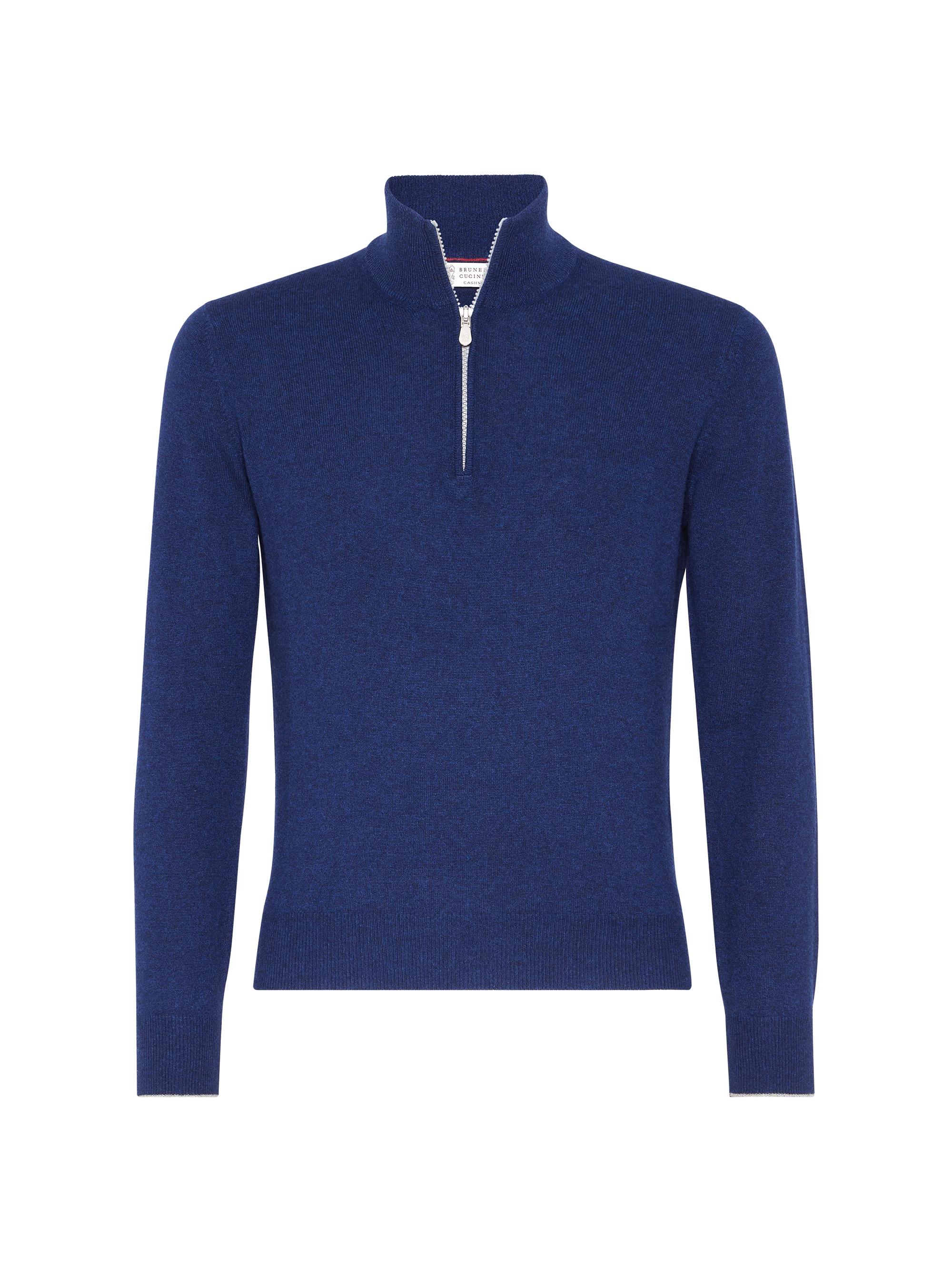 Brunello Cucinelli Men's Cashmere Sweater with Half Zip - Sapphire