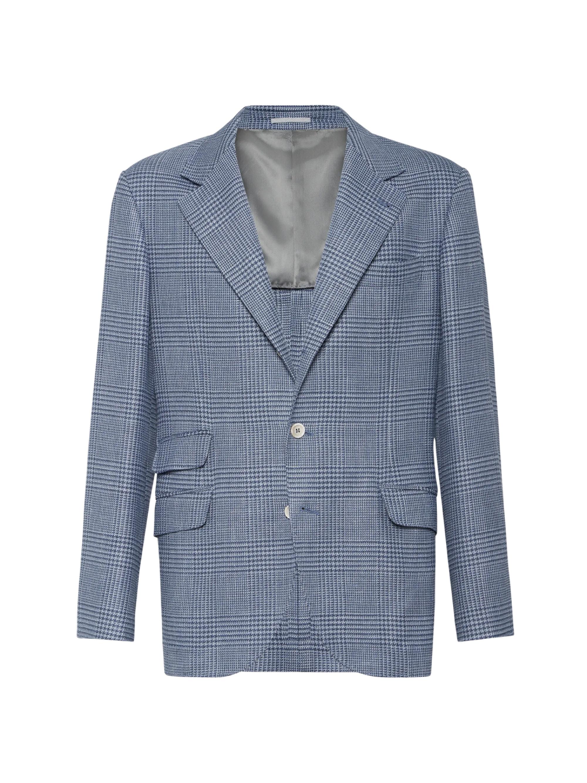 Brunello Cucinelli Men's Prince of Wales Deconstructed Cavallo Blazer - Denim