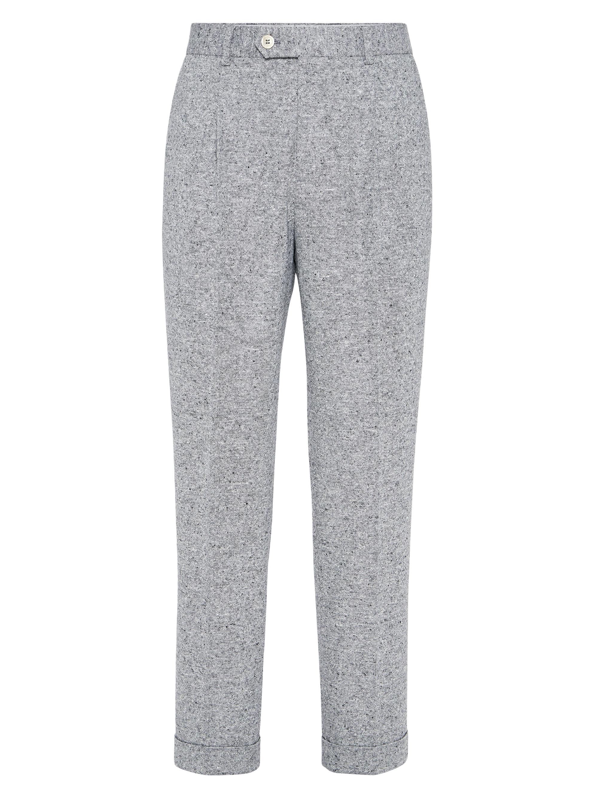 Brunello Cucinelli Men's Wool and Cashmere Flecked Grisaille Leisure Fit Trousers - Medium Grey