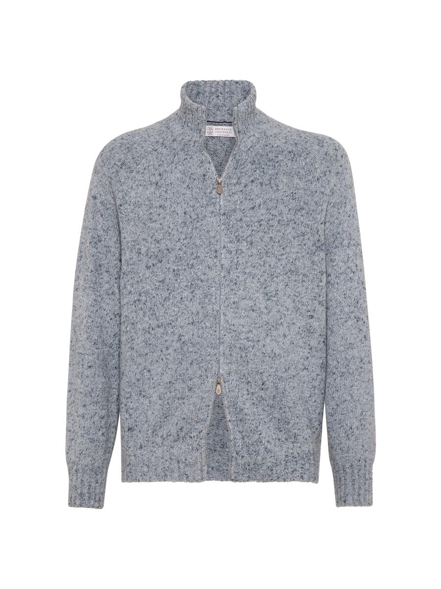 Brunello Cucinelli Flecked Cashmere Cardigan with Zipper | Saks
