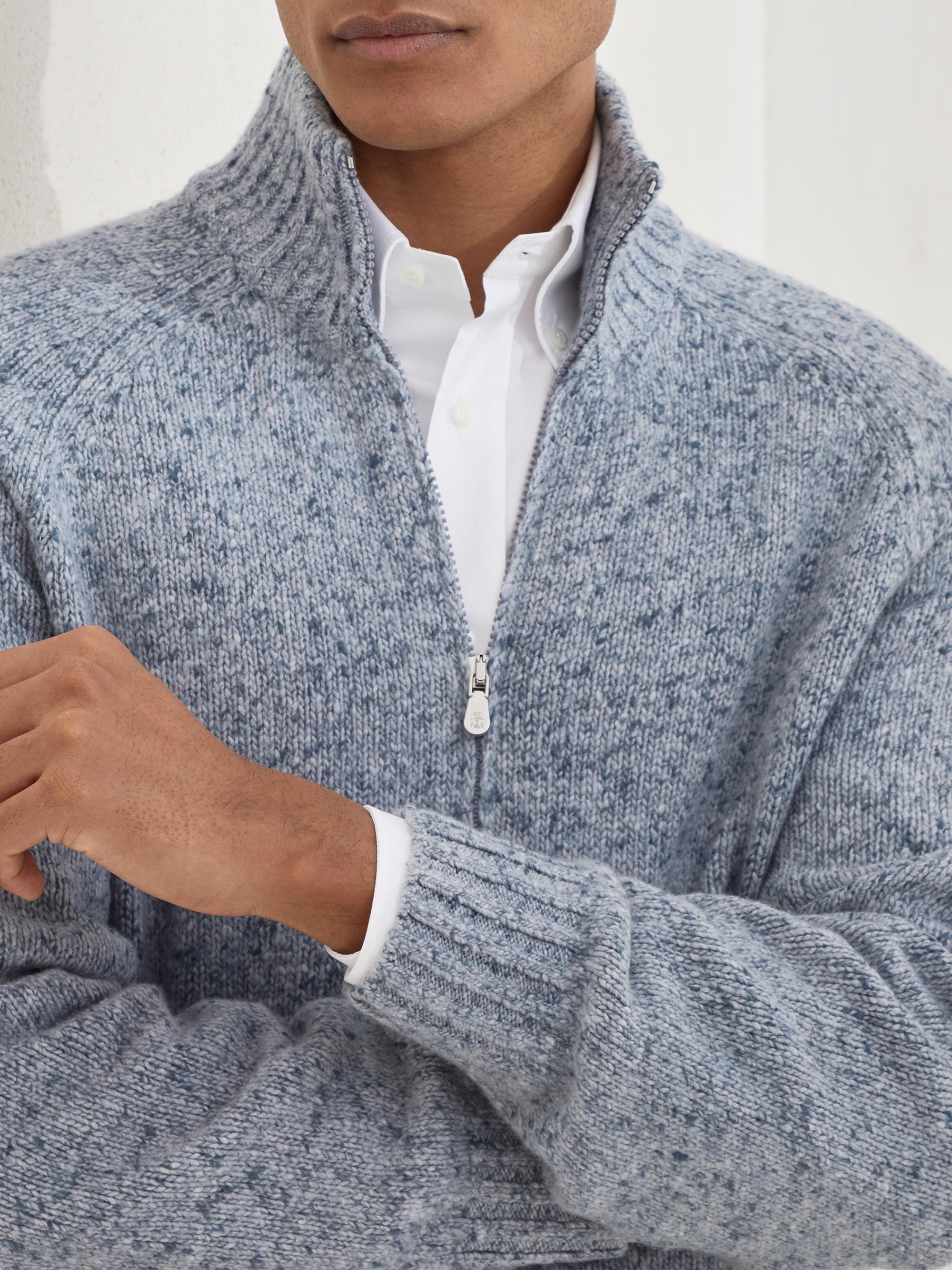 Brunello Cucinelli Flecked Cashmere Cardigan with Zipper | Saks