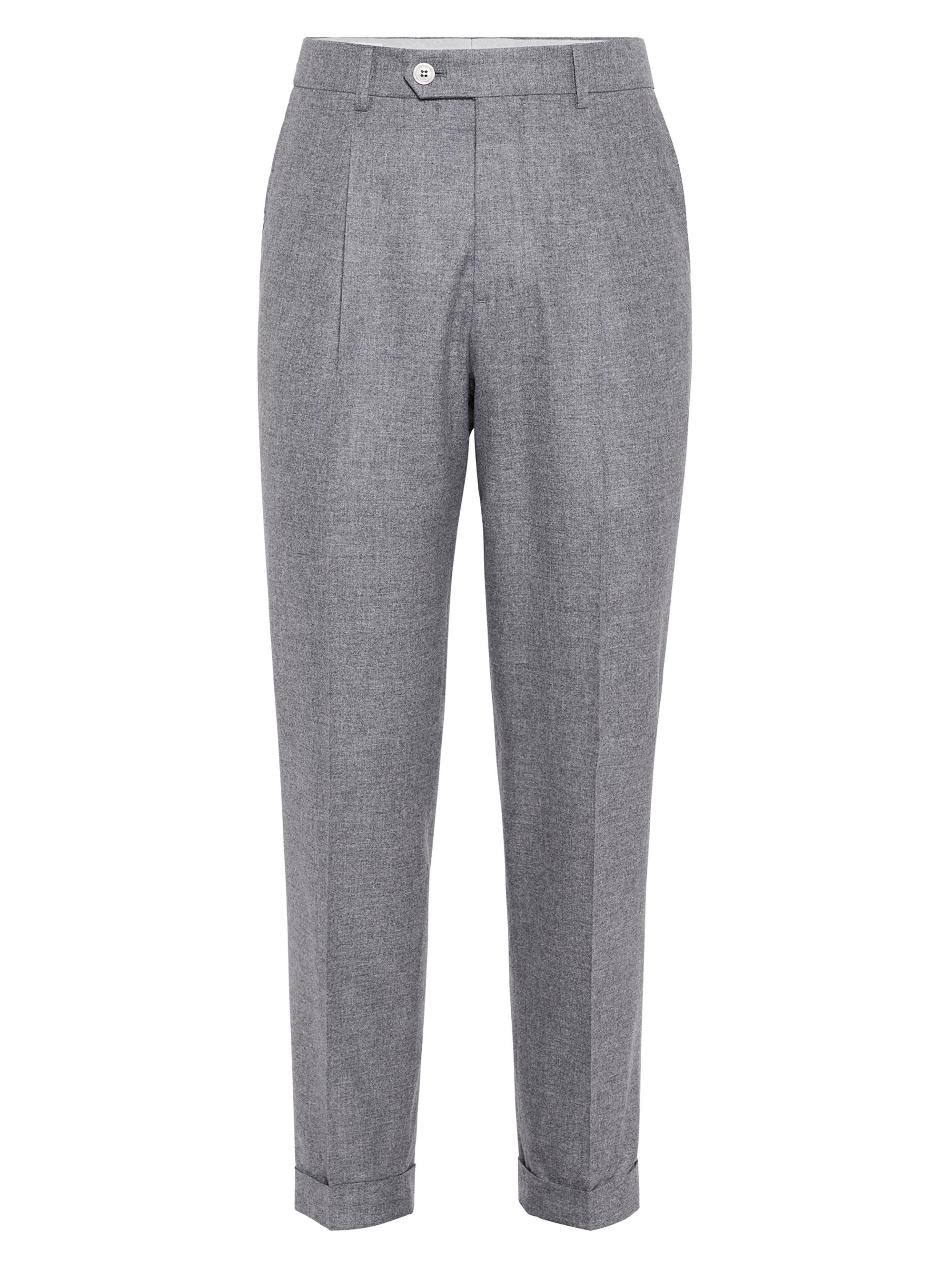 Brunello Cucinelli Men's Cashmere and Silk Lightweight Flannel Leisure Fit Trousers - Grey