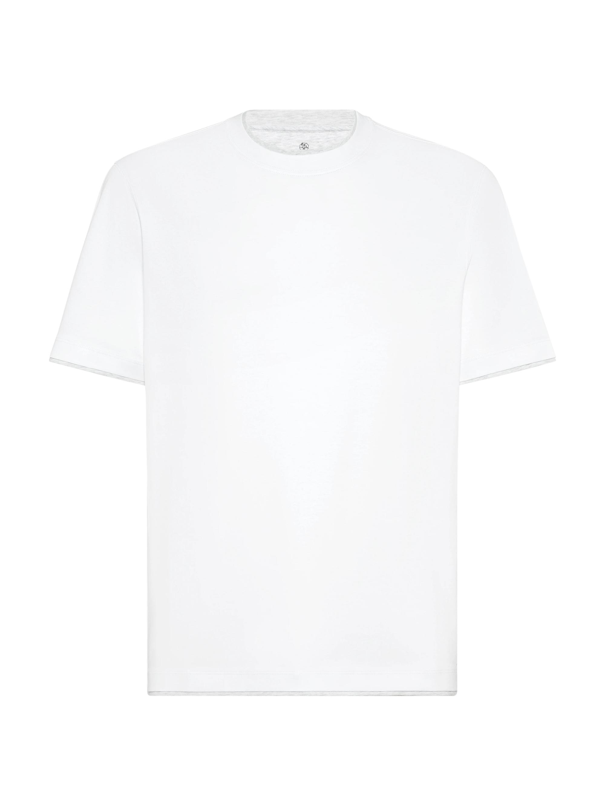 Brunello Cucinelli Men's Cotton Jersey Crew Neck T-Shirt with Faux Layering - White