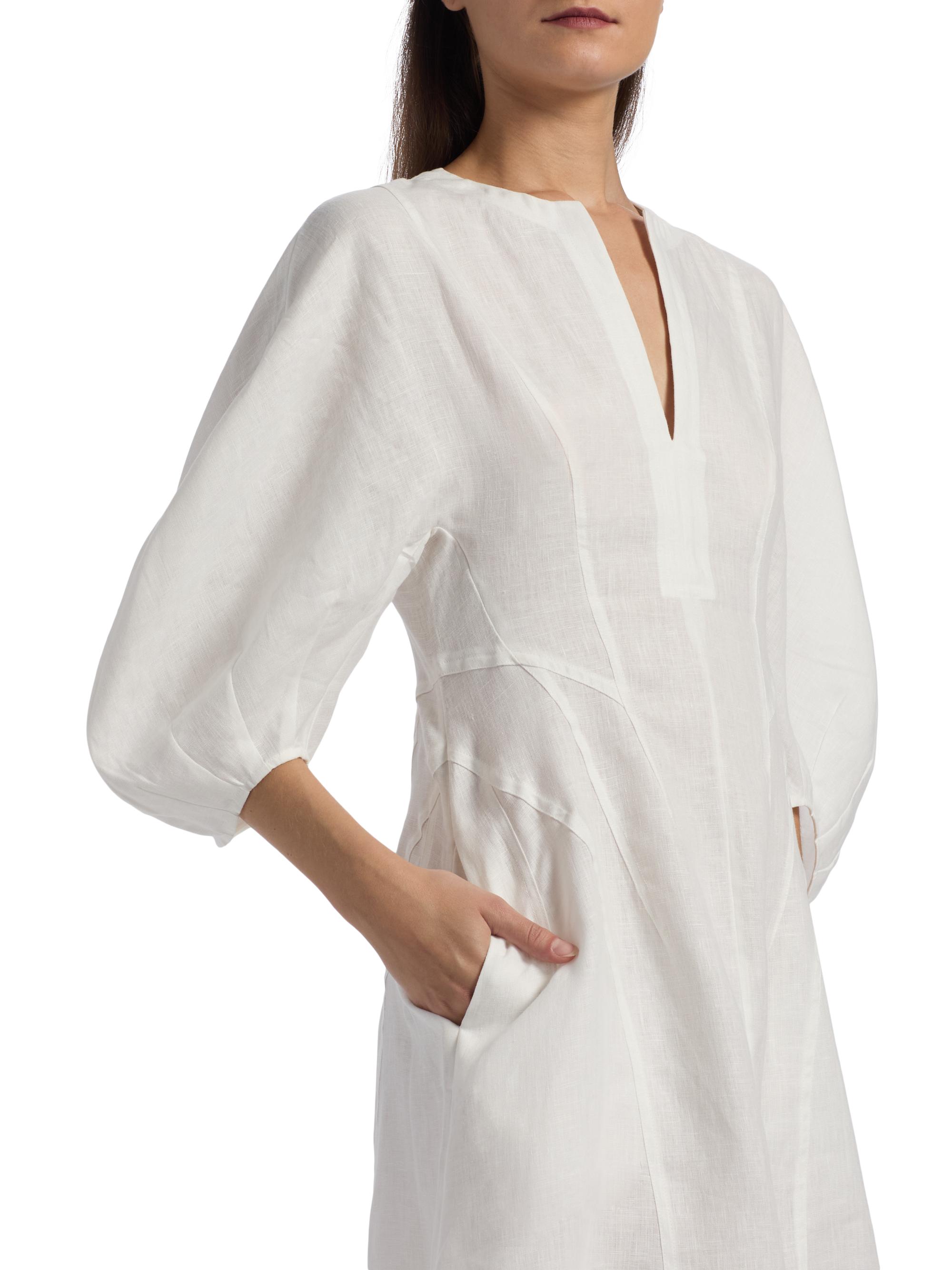 knee length dresses for ladies The Linen Oversized Puff-Sleeve Dress main image 1