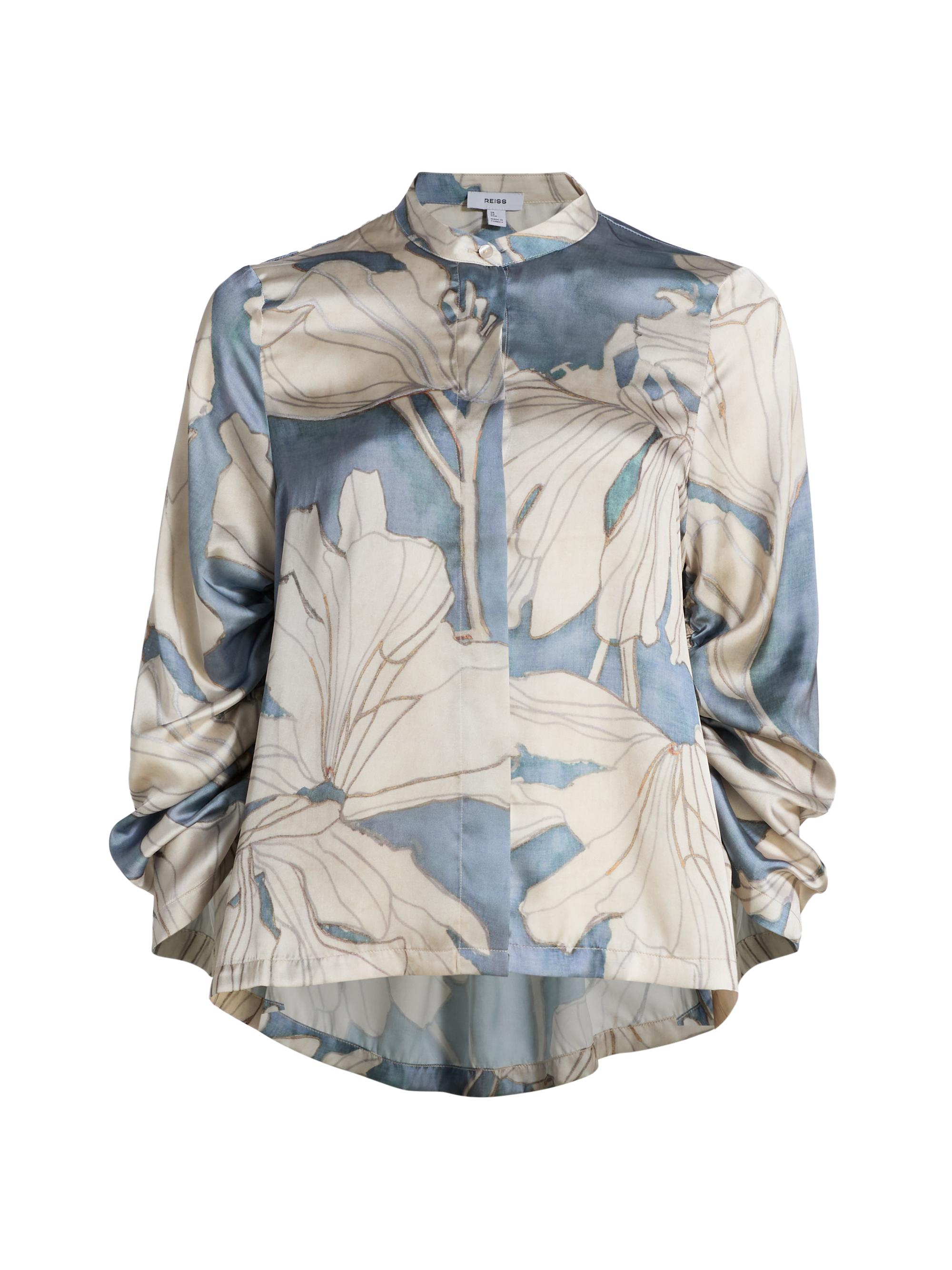 Reiss Women's Gigi Floral Satin Button-Front Shirt - Blue