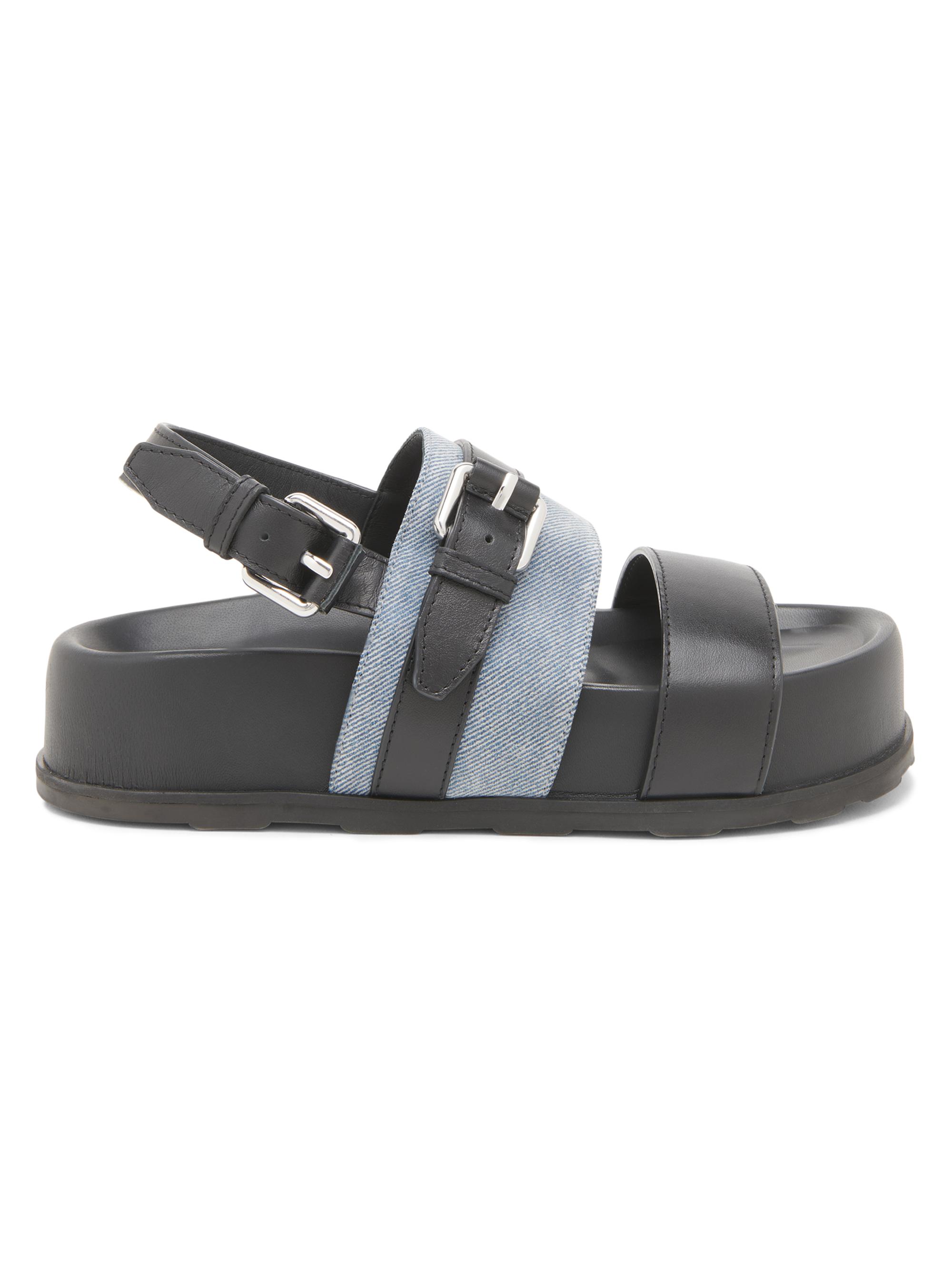 Moschino Tie-Me 40MM Denim & Leather Platform Sandals | Saks Fifth