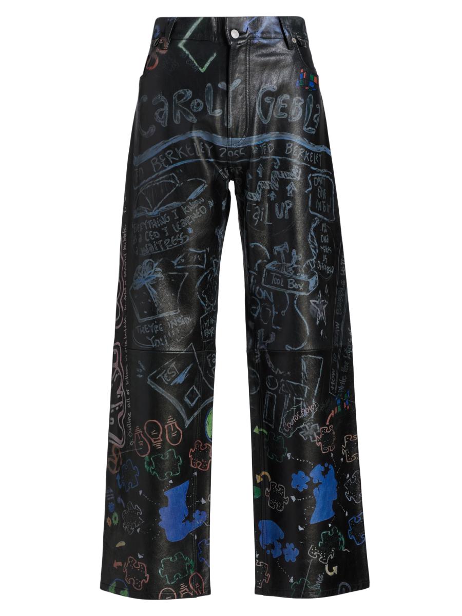 EZR Graffiti Leather Mid-Rise Straight-Leg Pants | Saks