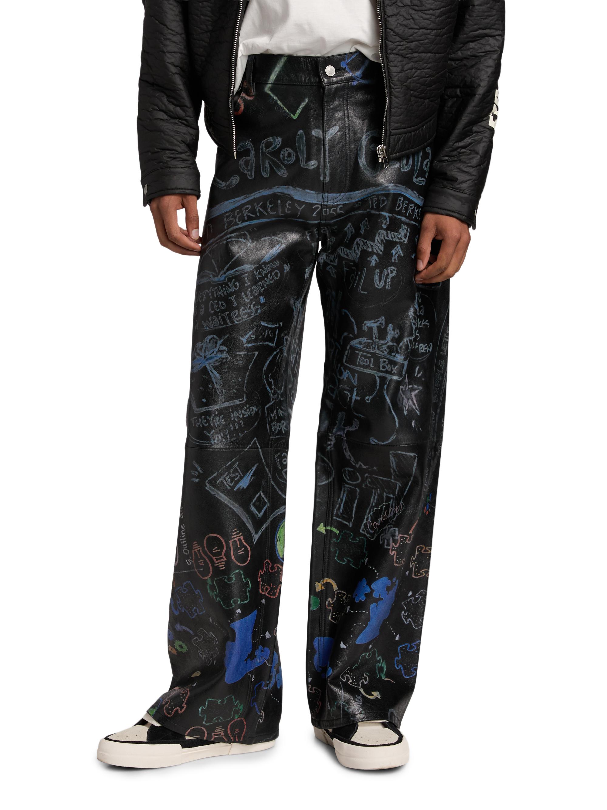 EZR Graffiti Leather Mid-Rise Straight-Leg Pants | Saks Fifth Avenue