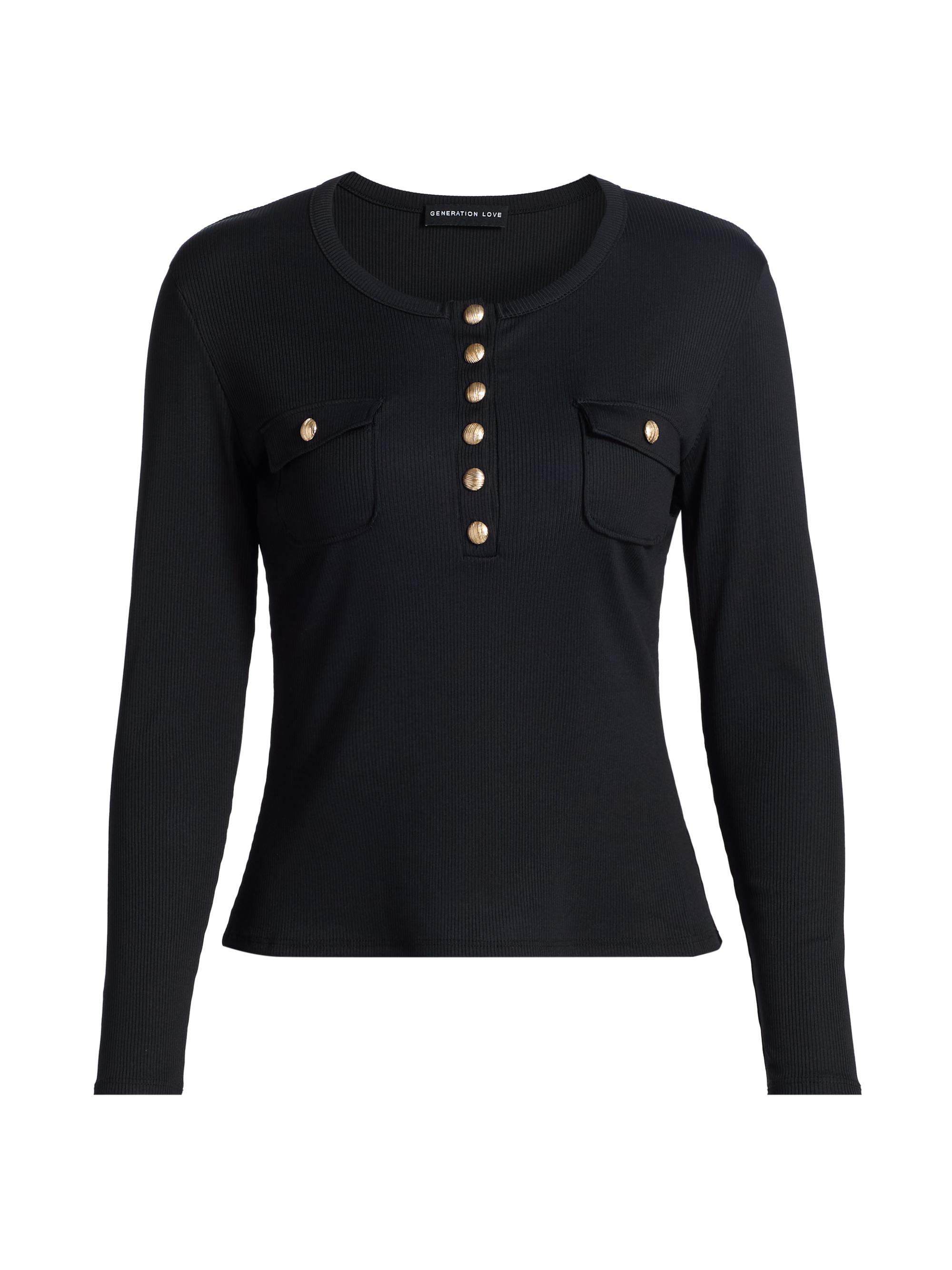 Generation Love Women's Felicity Rib-Knit Slim-Fit Top - Black