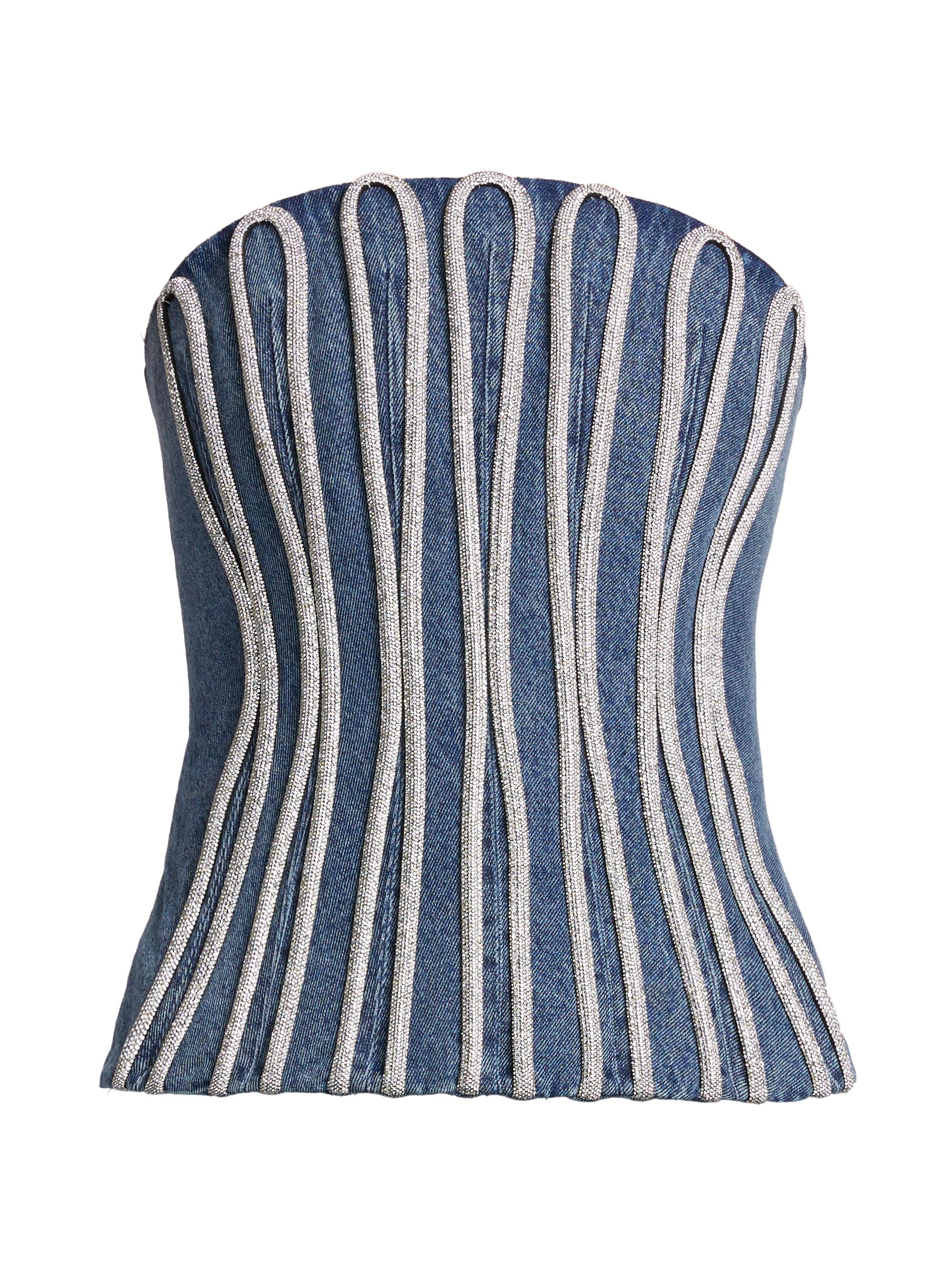 Significant Other Women's Sabrina Rhinestone-Piped Denim Bodice - Washed Indigo