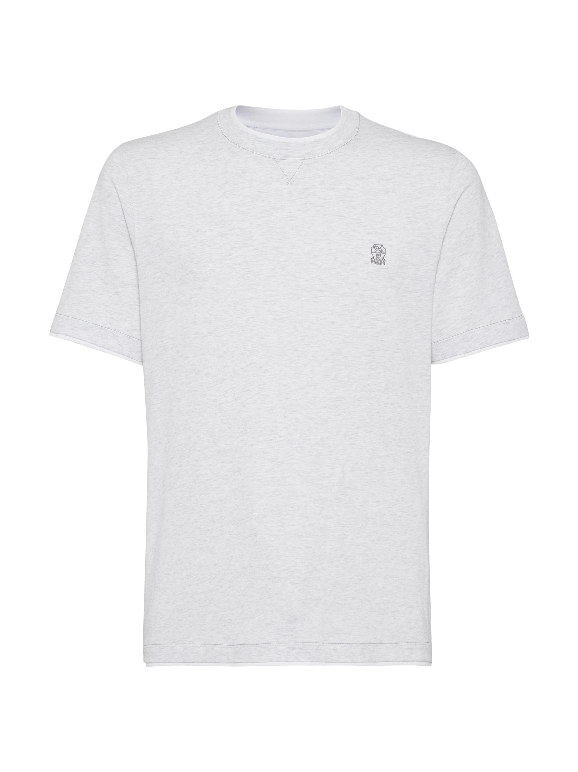 Brunello Cucinelli Men's Cotton Jersey Crewneck T-Shirt with Logo - Pearl Grey