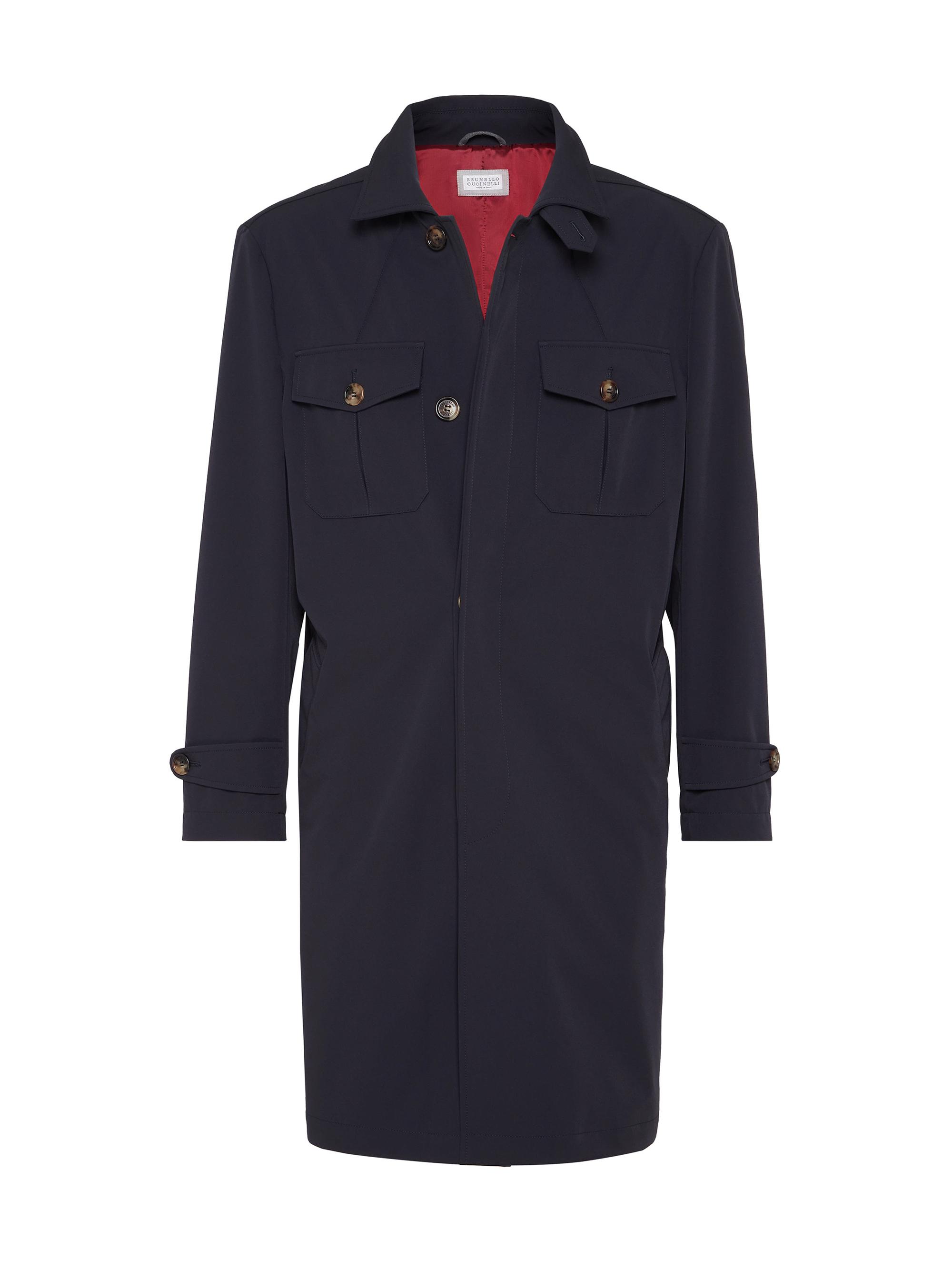 Brunello Cucinelli Men's Stretch Bonded Nylon Four Pocket Redingote - Navy Blue