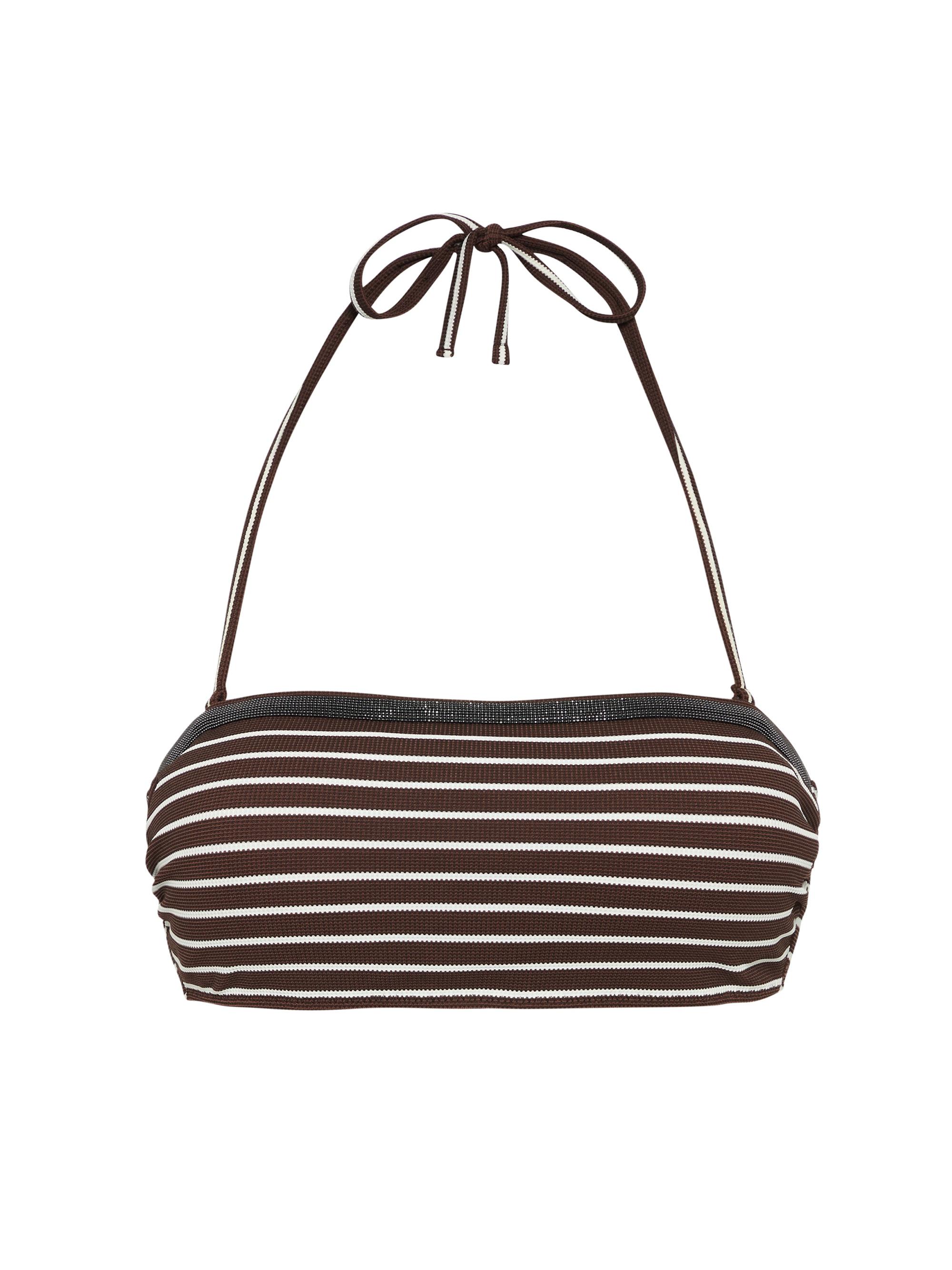 Brunello Cucinelli Women's Techno Piqué Bikini Top with Precious Trim - Brown