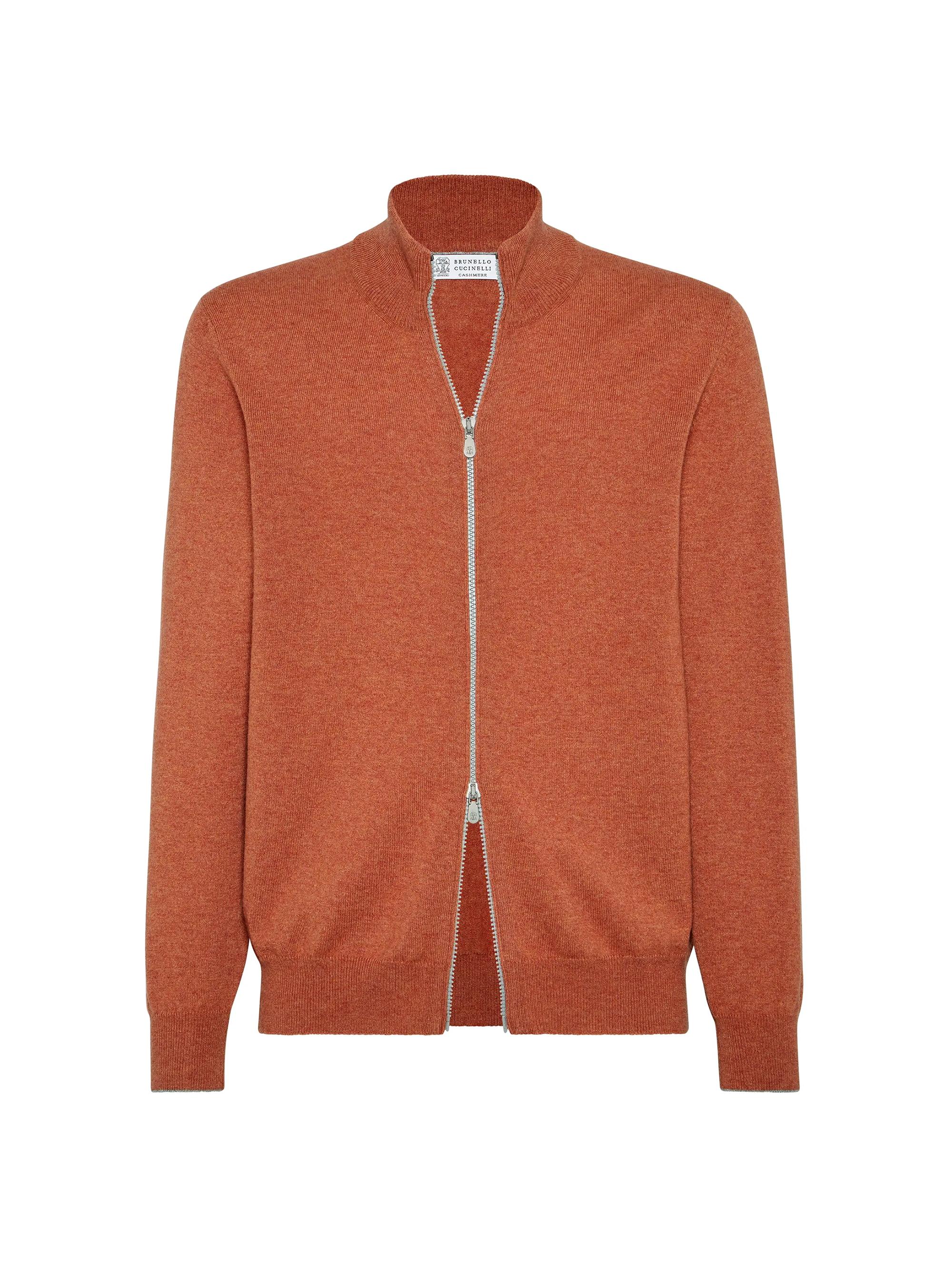 Brunello Cucinelli Men's Cashmere Turtleneck Cardigan with Zipper - Orange
