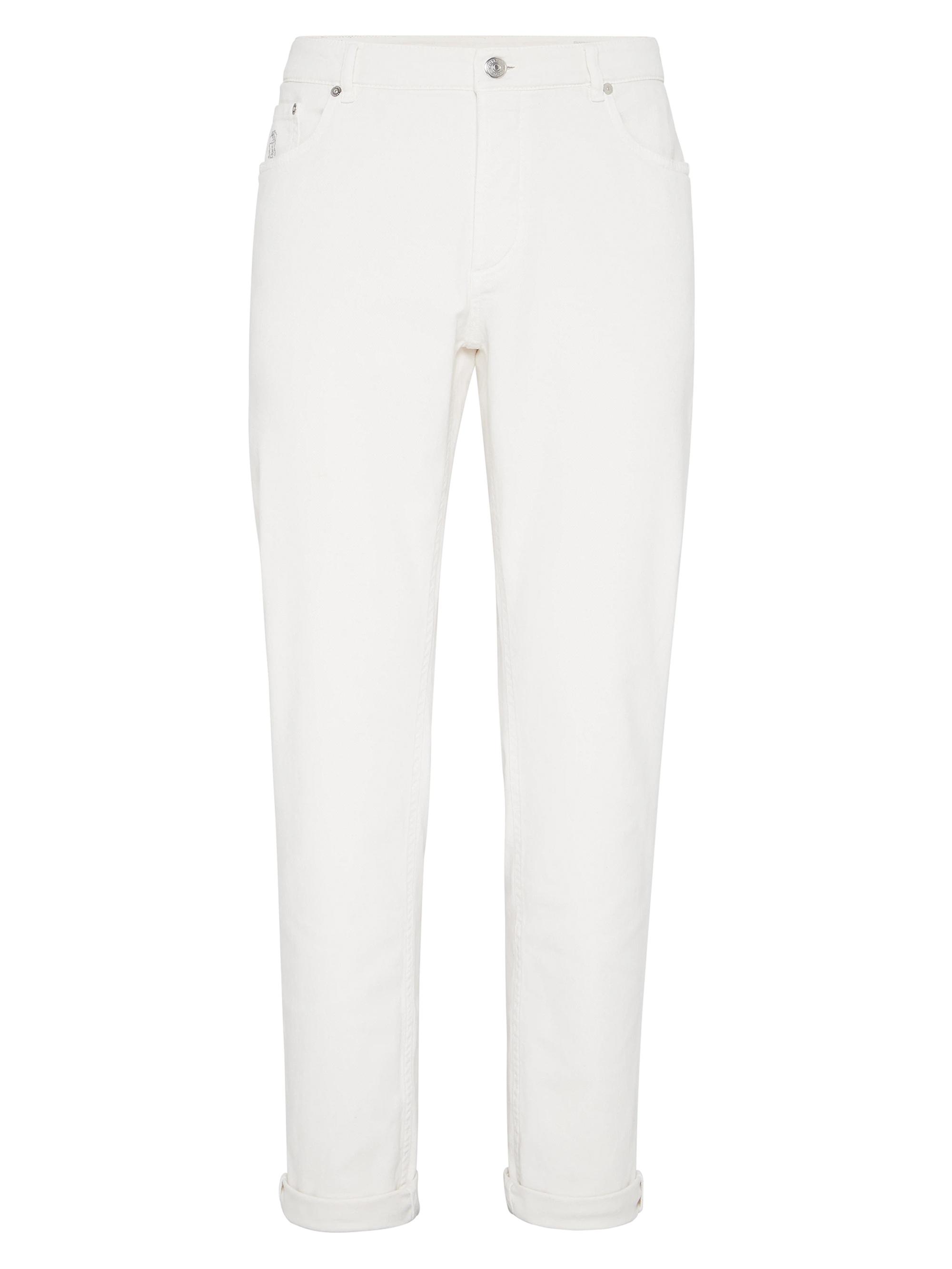 Brunello Cucinelli Men's Five Pocket Trousers in Comfort Cotton Lightweight Denim - Ecru