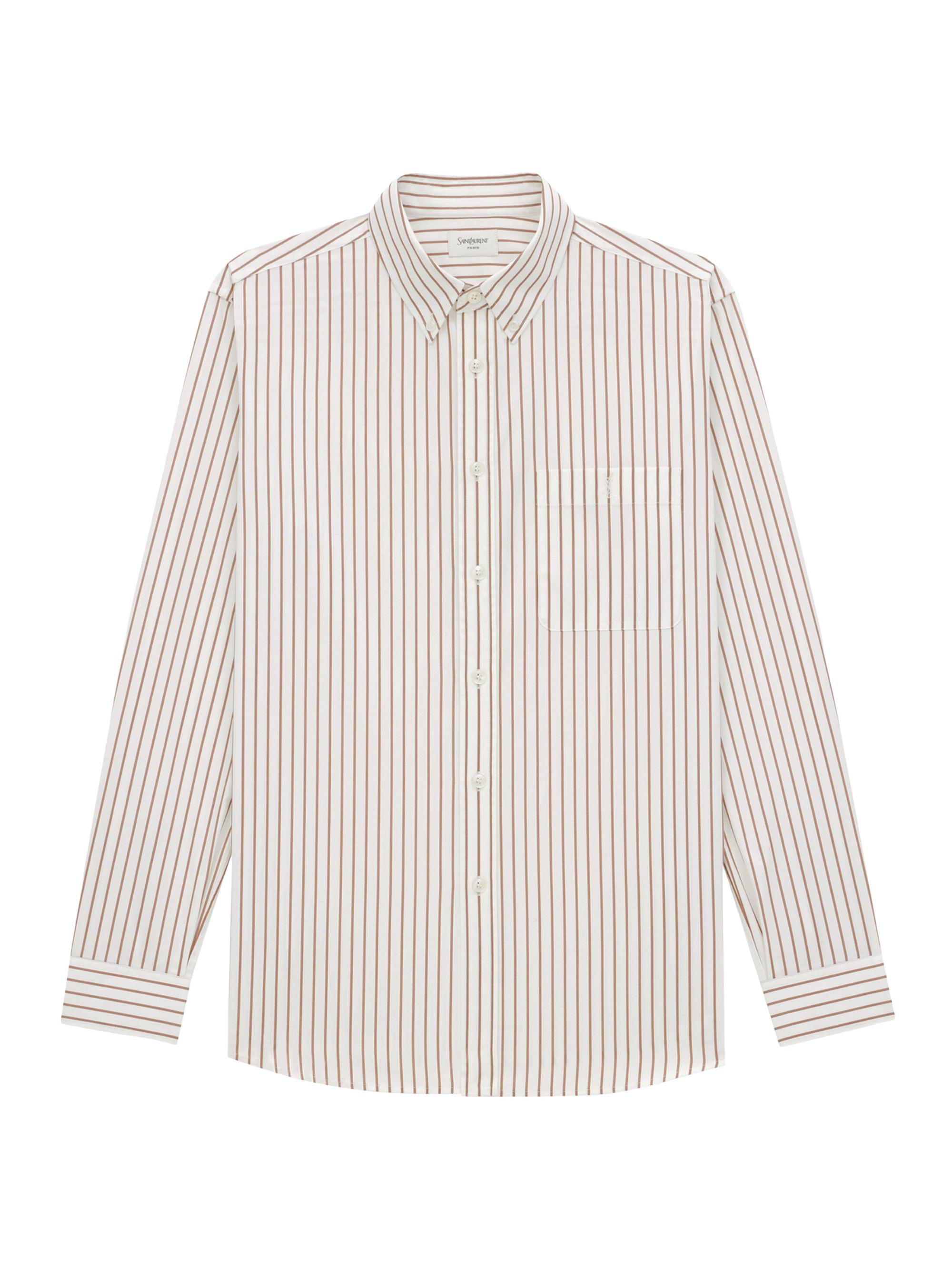 Saint Laurent Men's Cassandre Shirt in Striped Cotton Poplin - Craie Et Caramel